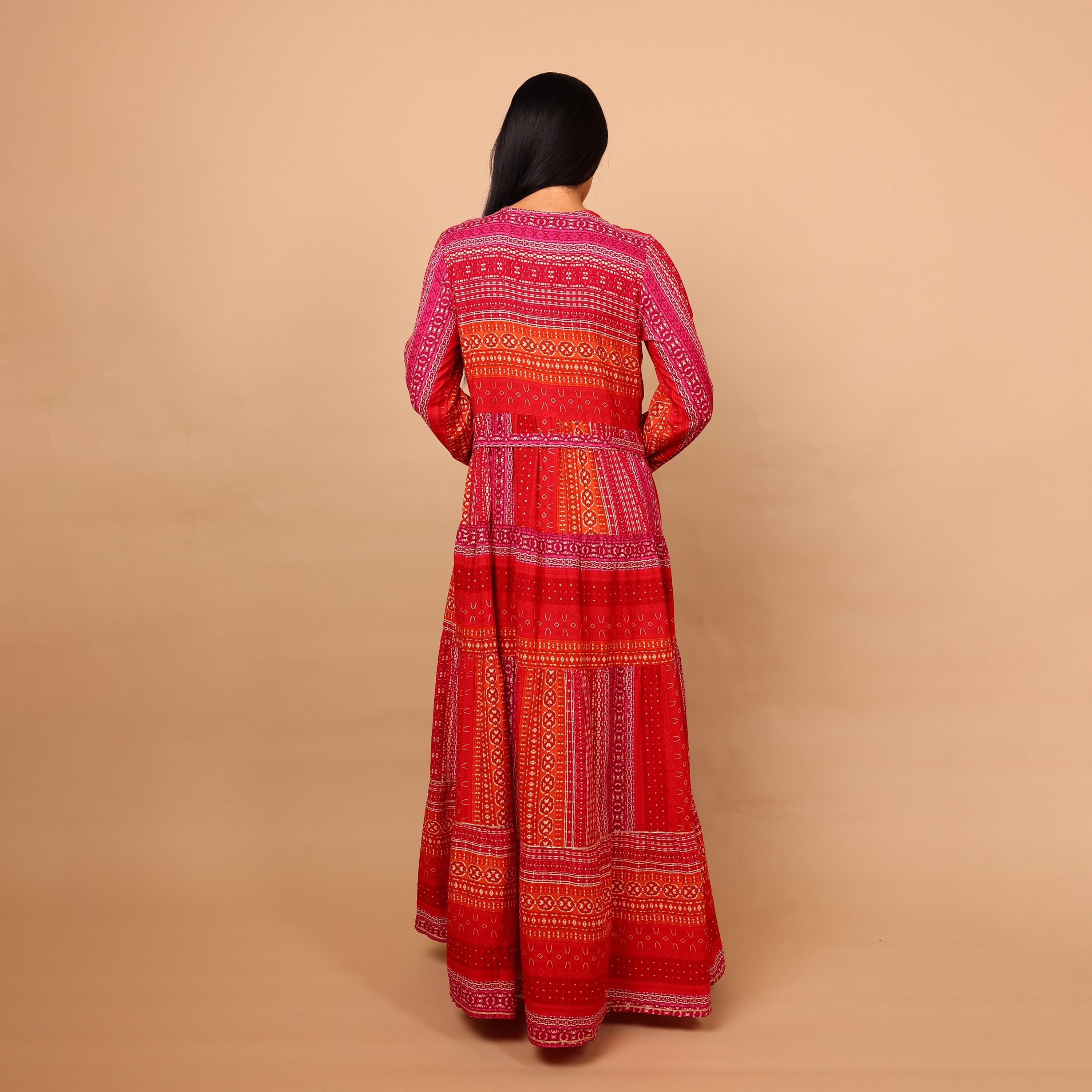 IKKXA Geometric Print Women's Tiered Jalabiya-women-arabicclothing-jalabiyas-image-5