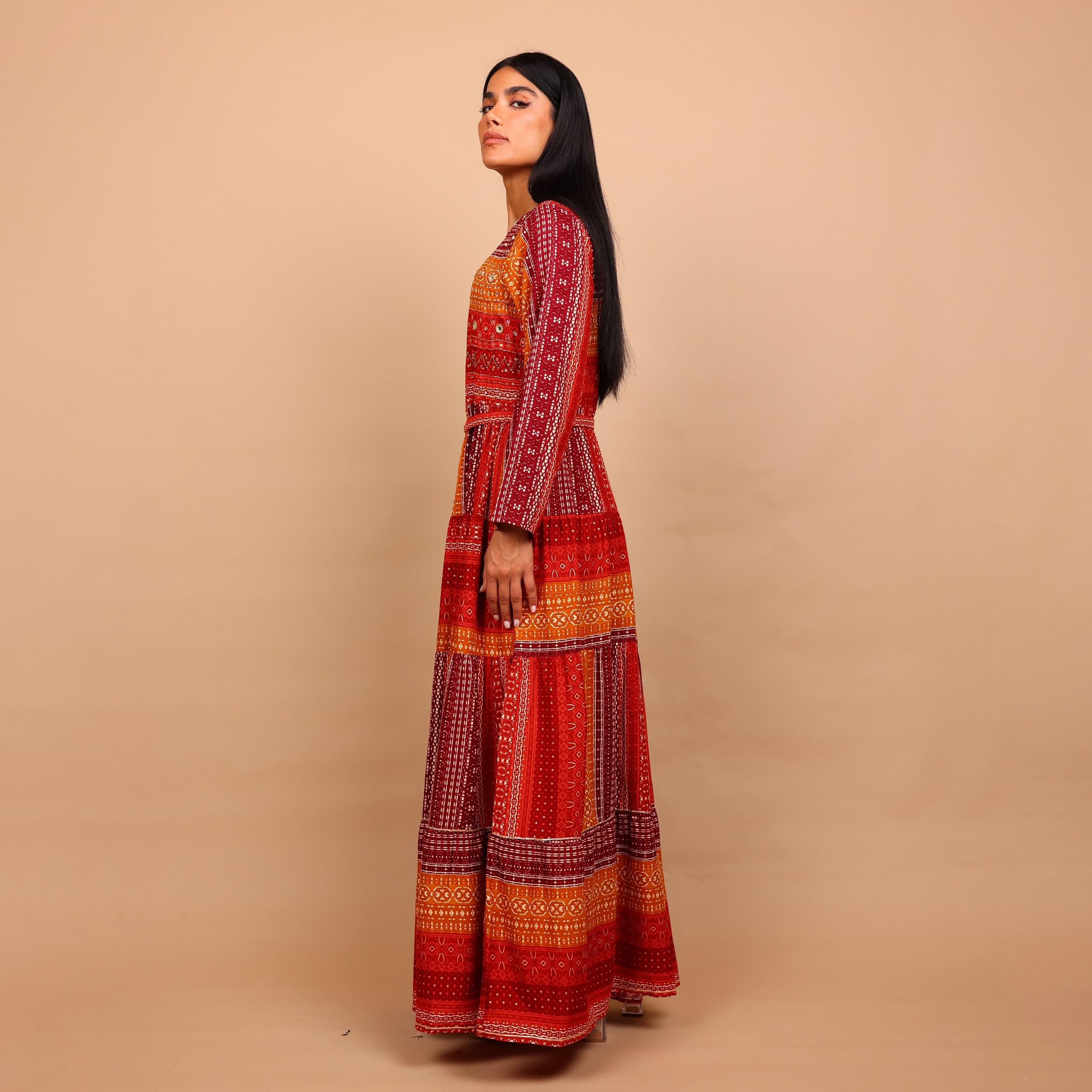 IKKXA Geometric Print Women's Tiered Jalabiya-women-arabicclothing-jalabiyas-image-4