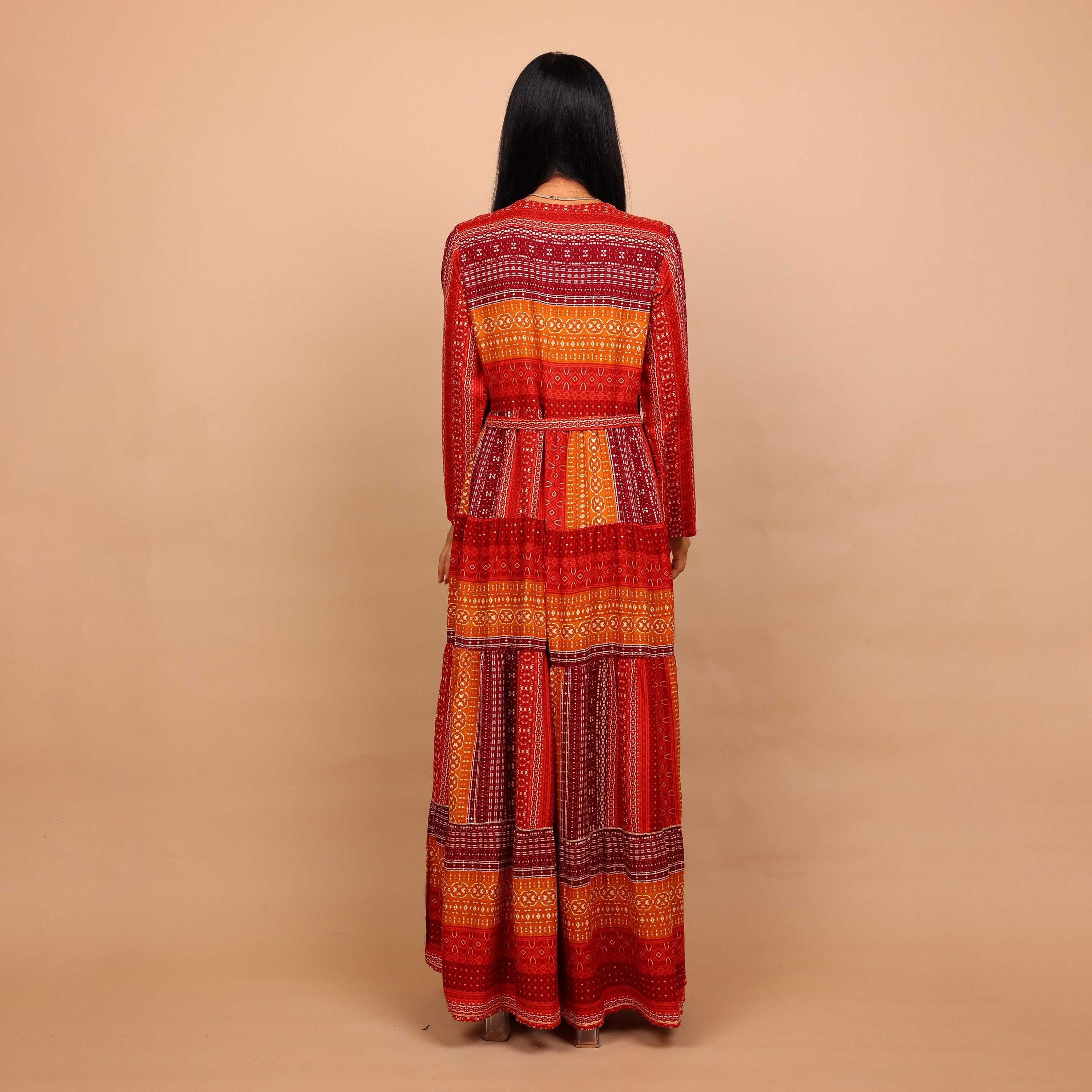 IKKXA Geometric Print Women's Tiered Jalabiya-women-arabicclothing-jalabiyas-image-5