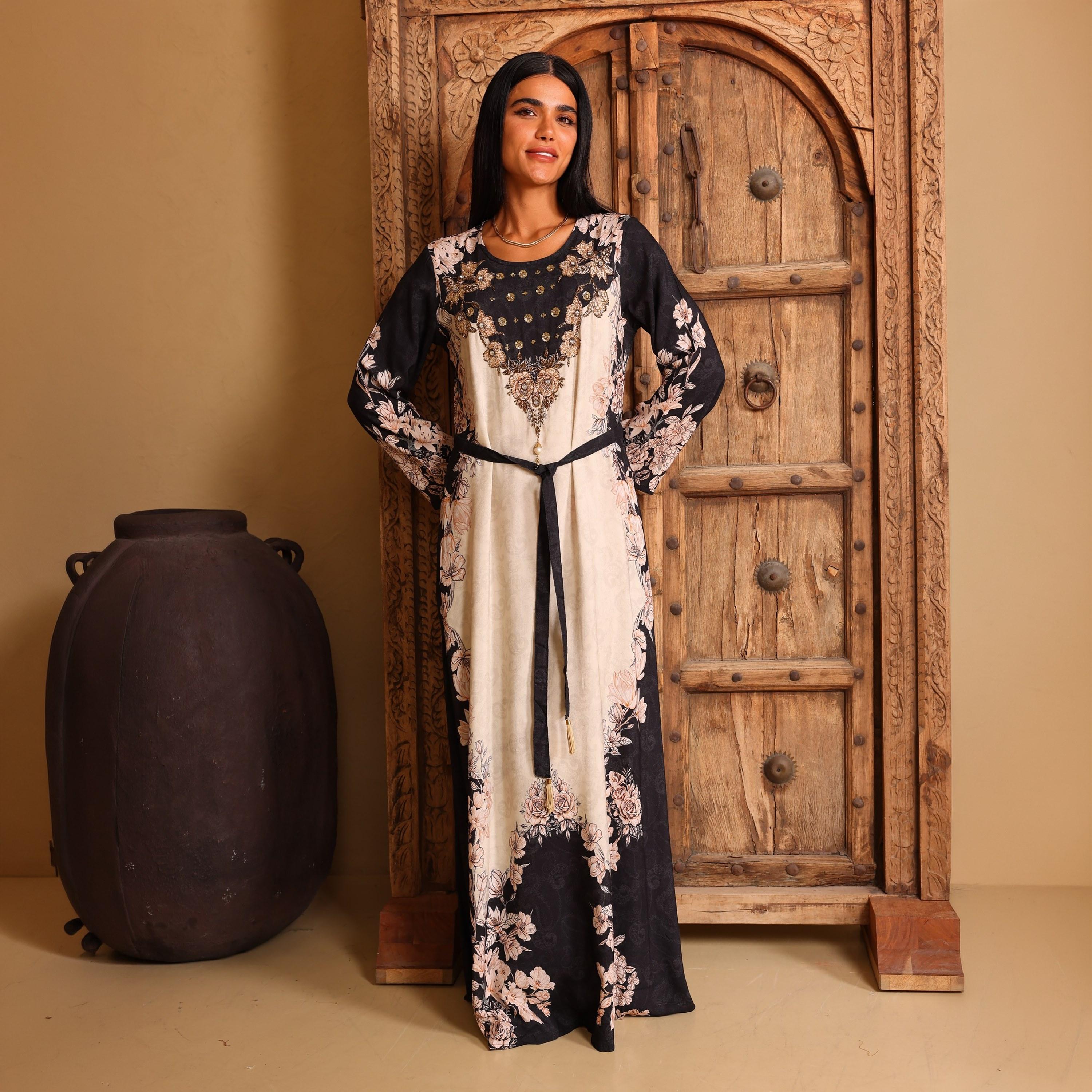 جلابية نسائية بنقشة بيزلي وزهور من إيككسا-women-arabicclothing-jalabiyas-image-1