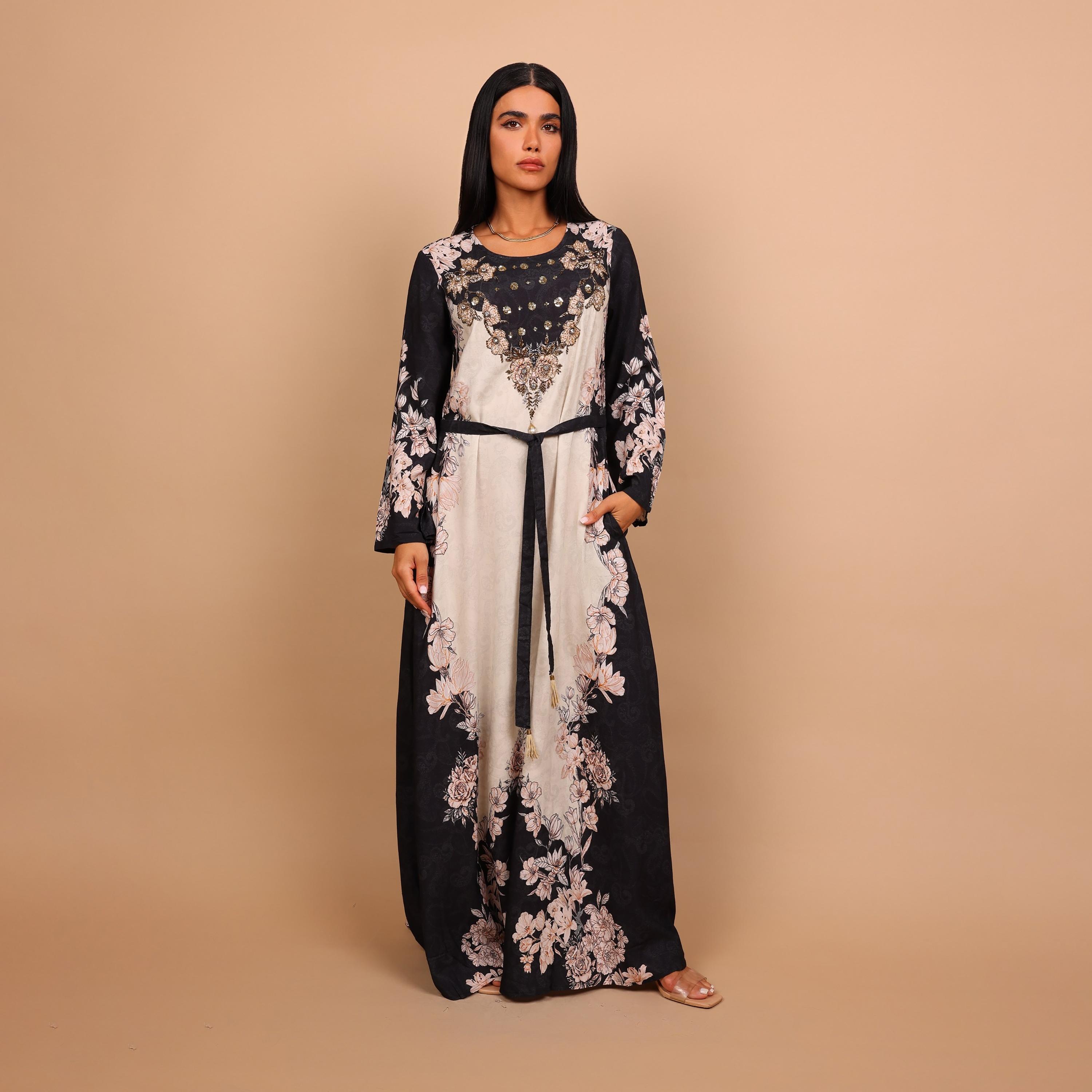 جلابية نسائية بنقشة بيزلي وزهور من إيككسا-women-arabicclothing-jalabiyas-image-2