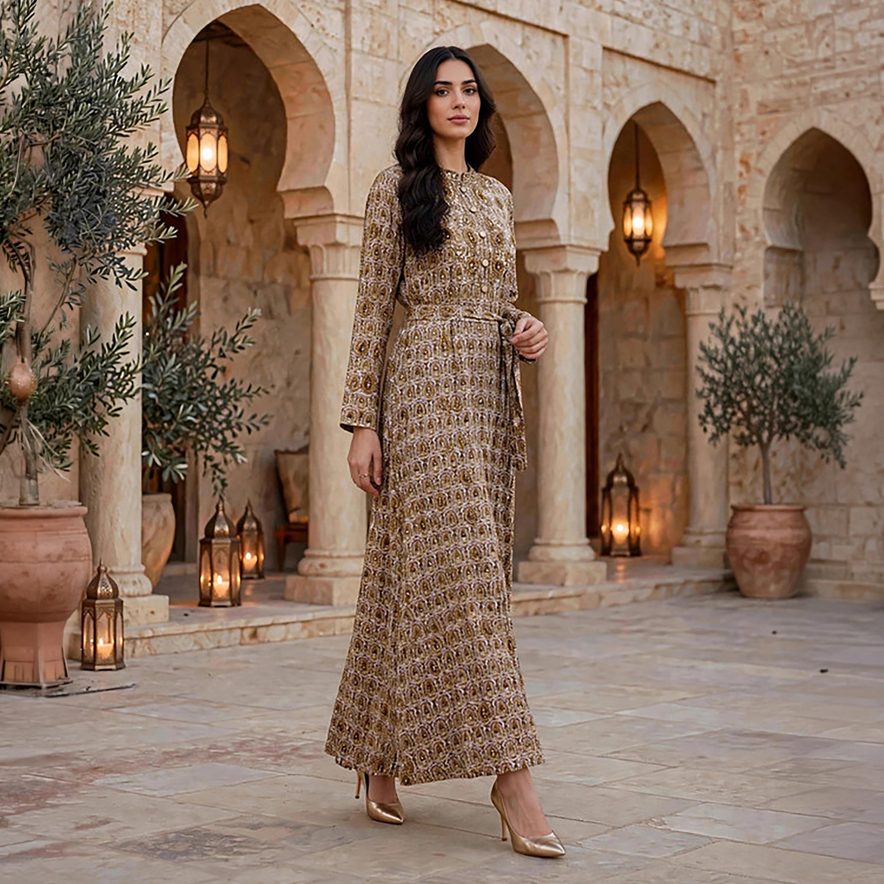 IKKXA All-Over Paisley Print Women's Belted Jalabiya-women-arabicclothing-jalabiyas-image-6