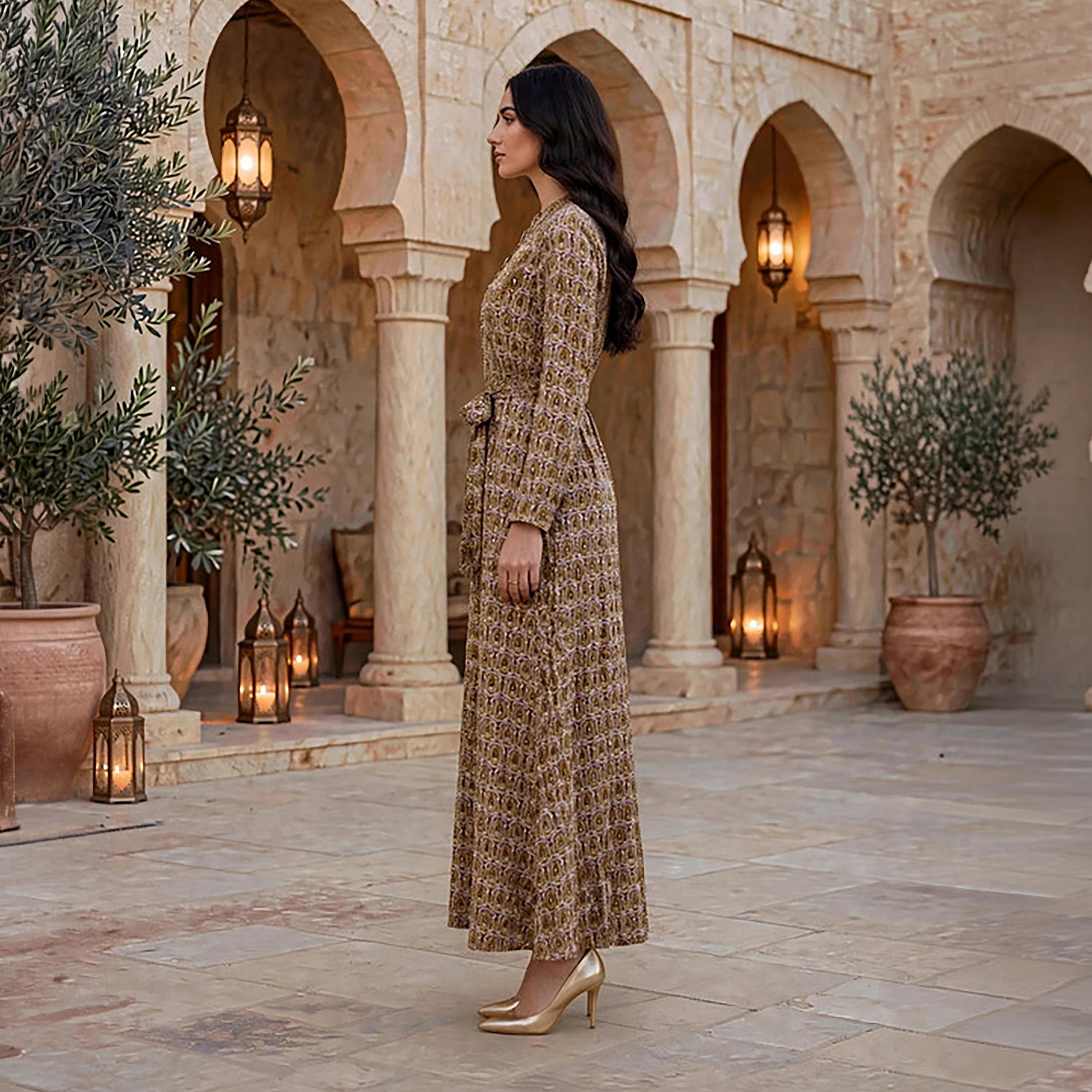 IKKXA All-Over Paisley Print Women's Belted Jalabiya-women-arabicclothing-jalabiyas-image-8