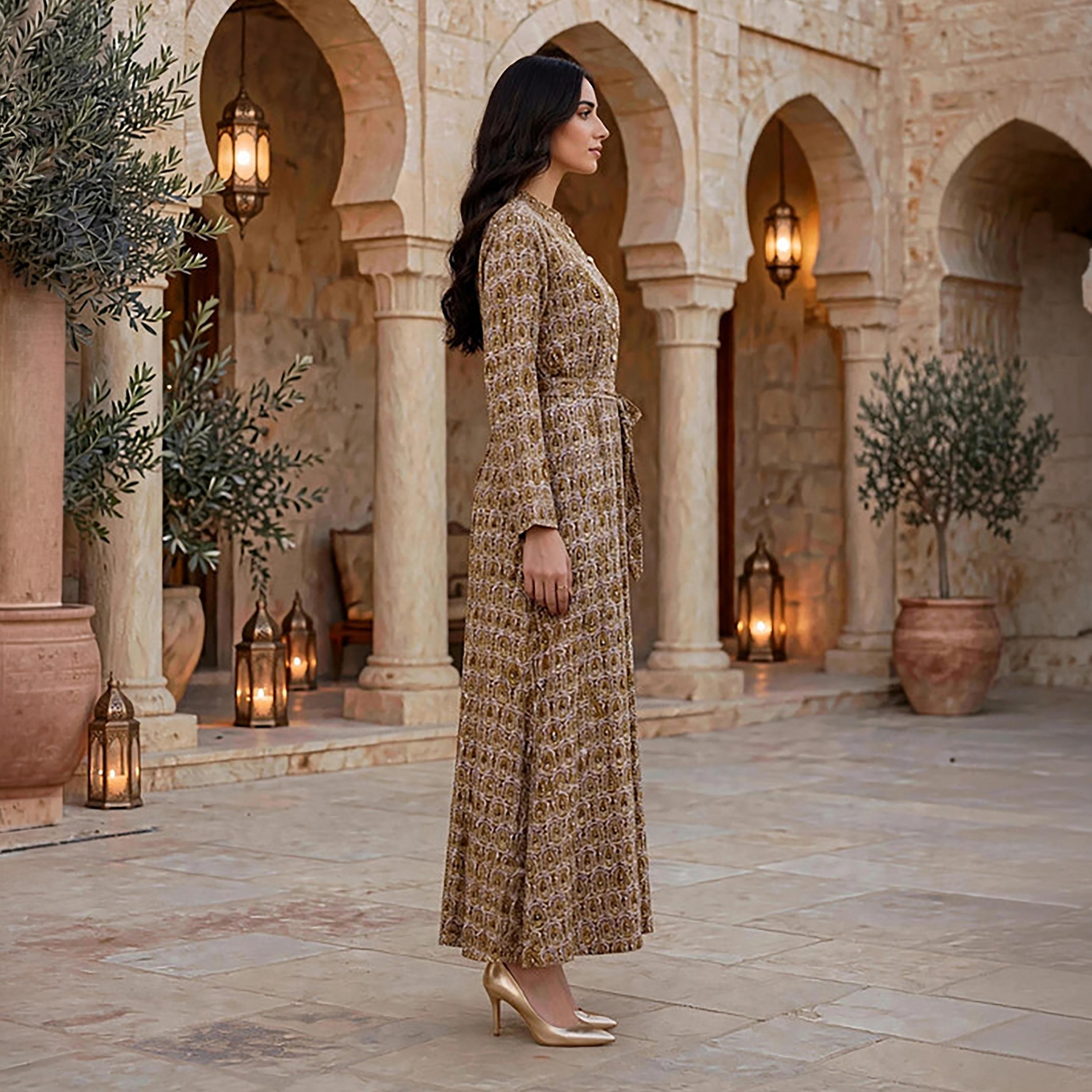 IKKXA All-Over Paisley Print Women's Belted Jalabiya-women-arabicclothing-jalabiyas-image-9