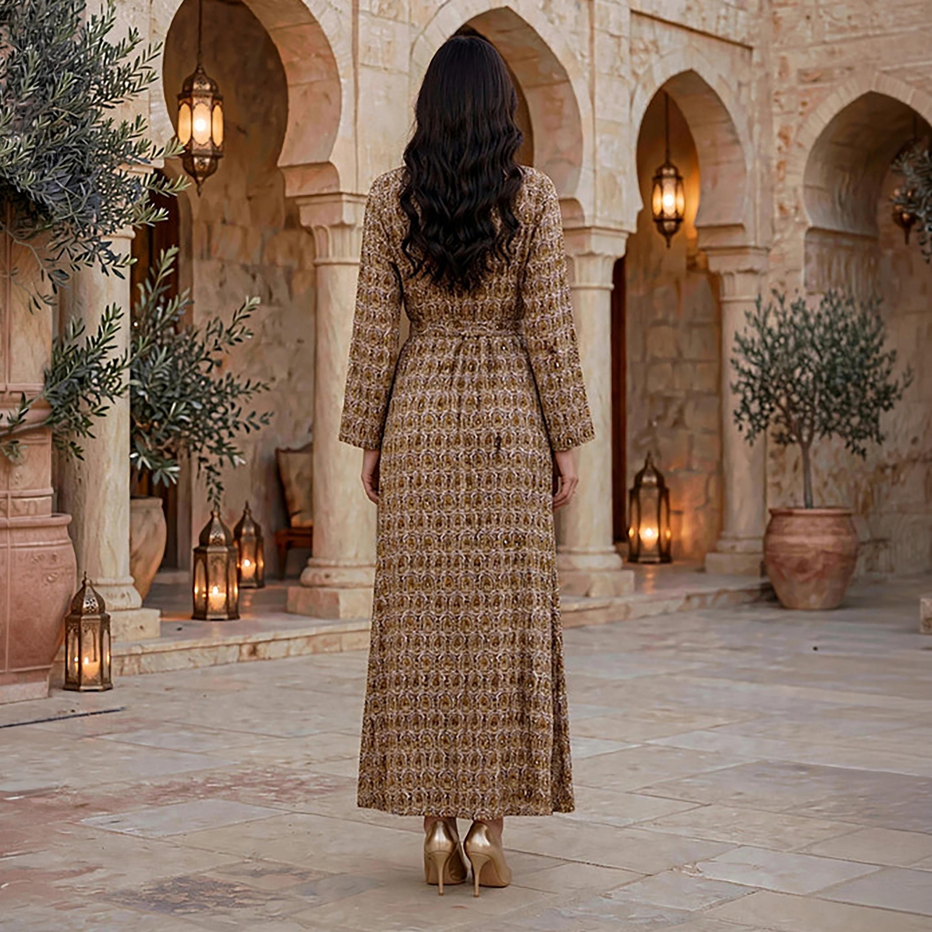 IKKXA All-Over Paisley Print Women's Belted Jalabiya-women-arabicclothing-jalabiyas-image-10