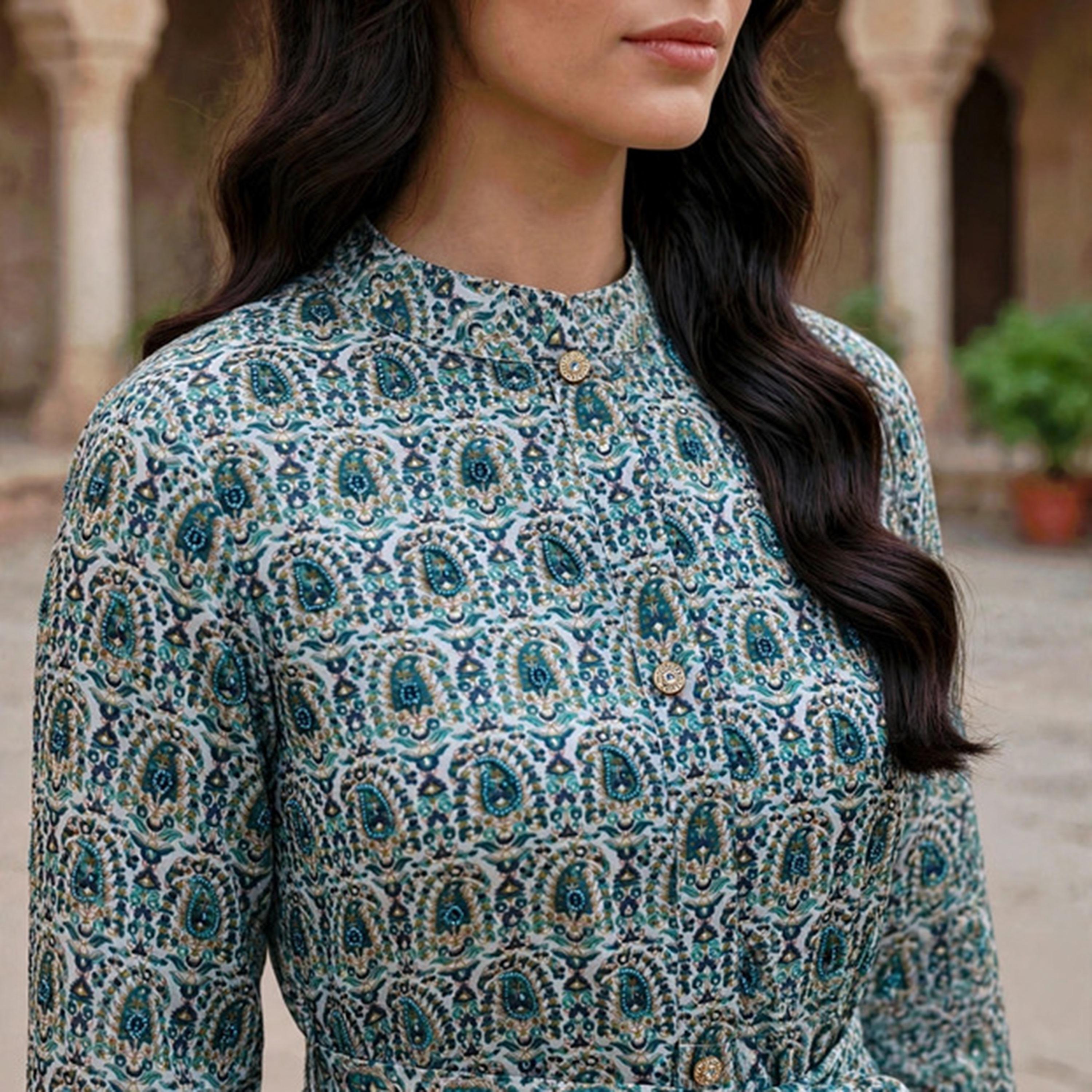 جلابية حريمي مع حزام وطبعة بيزلي بالكامل من إككسا-women-arabicclothing-jalabiyas-image-2