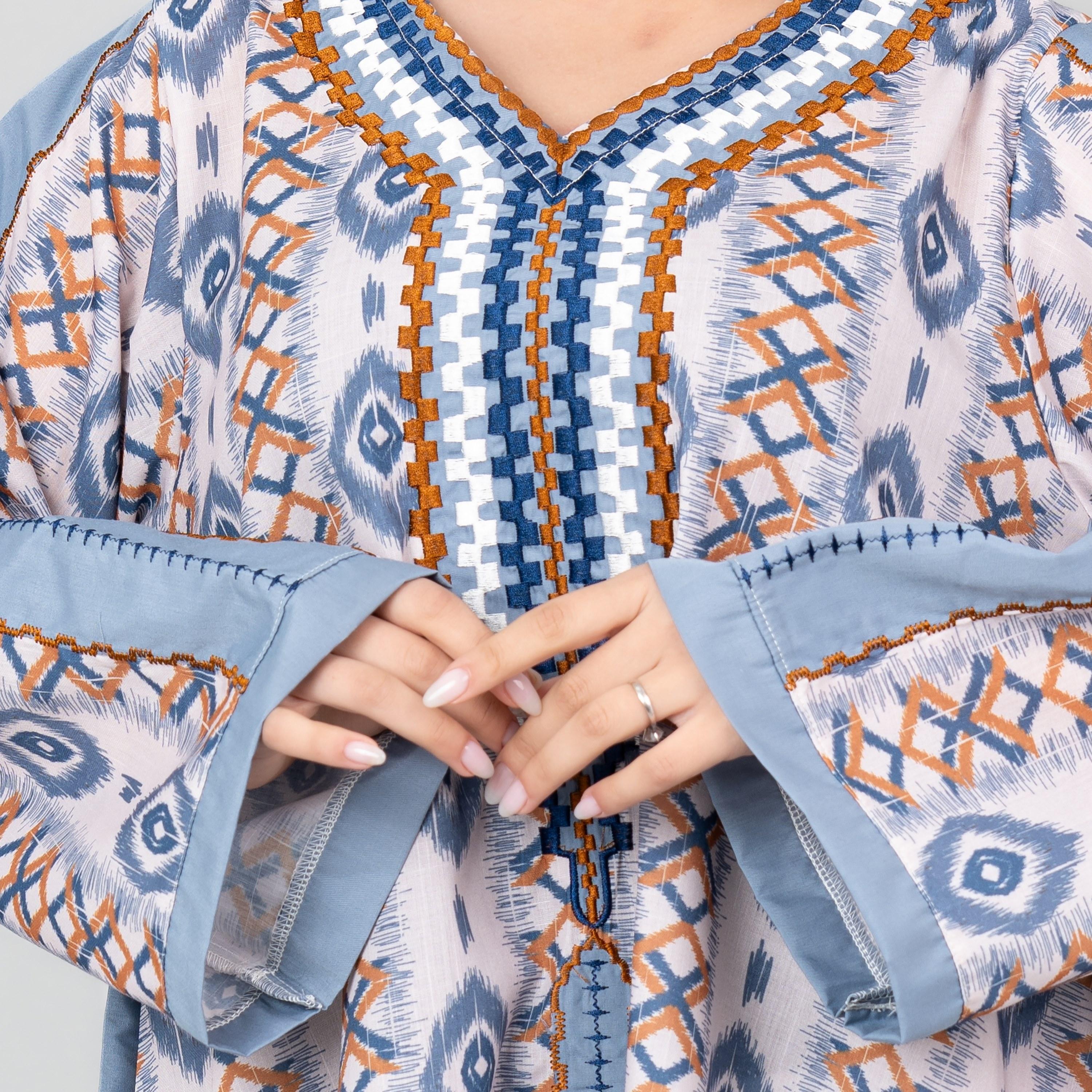 جلابية نسائية مطرزة بنمط تجريدي بأكمام واسعة من إككسا-women-arabicclothing-jalabiyas-image-6