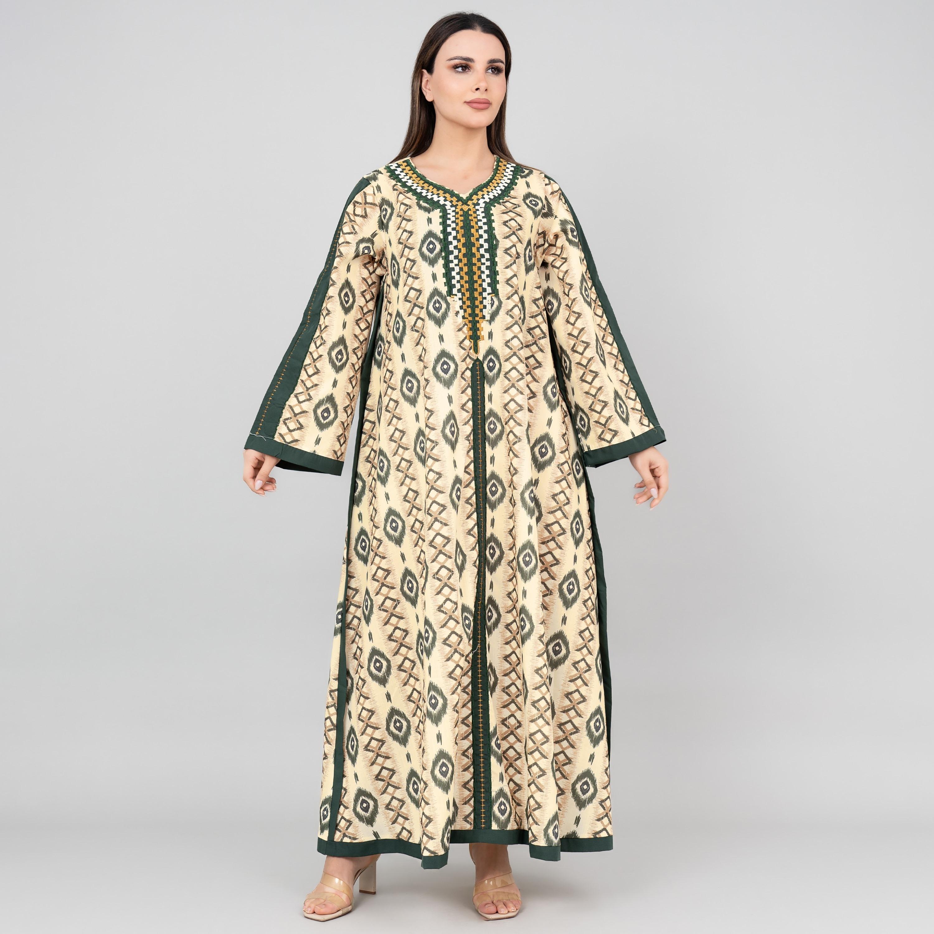 جلابية نسائية مطرزة بنمط تجريدي بأكمام واسعة من إككسا-women-arabicclothing-jalabiyas-image-1