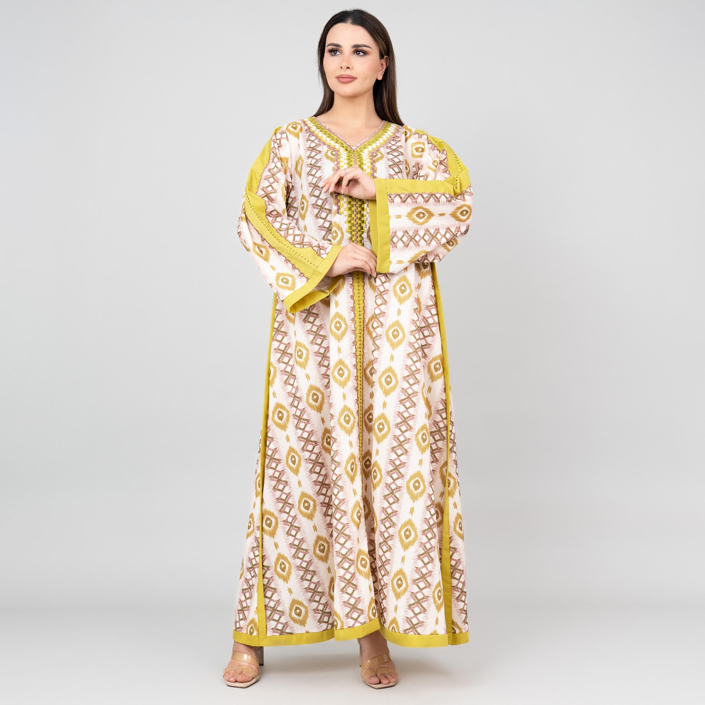 جلابية نسائية مطرزة بنمط تجريدي بأكمام واسعة من إككسا-women-arabicclothing-jalabiyas-image-9