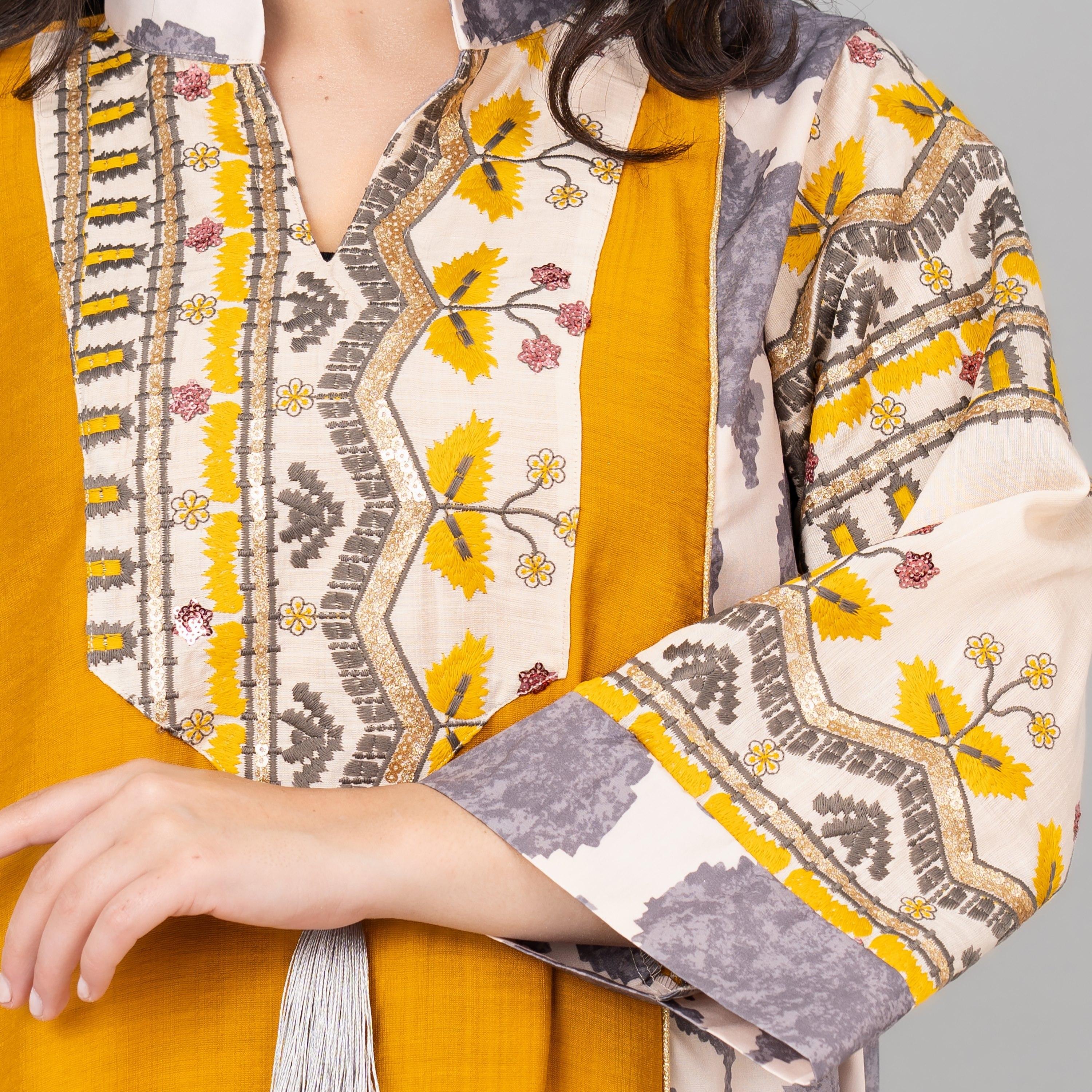 IKKXA Mandarin Collar Printed and Embroidered Women's Jalabiya-women-arabicclothing-jalabiyas-image-2