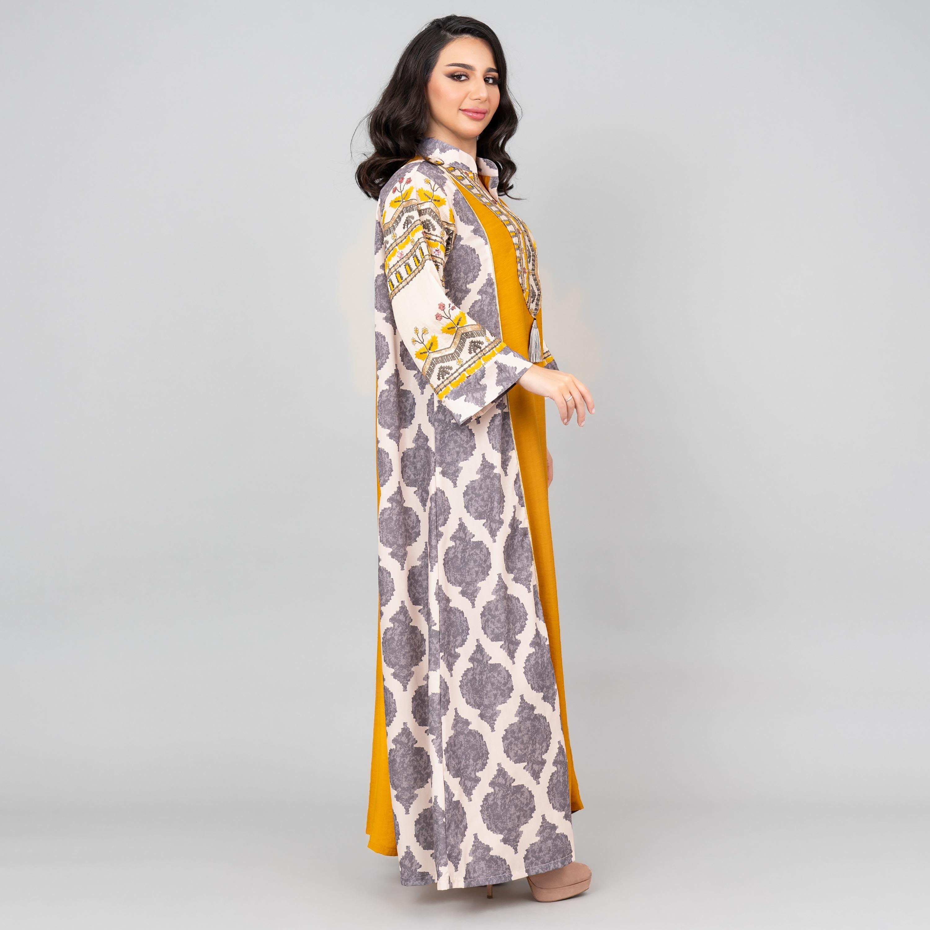 IKKXA Mandarin Collar Printed and Embroidered Women's Jalabiya-women-arabicclothing-jalabiyas-image-3