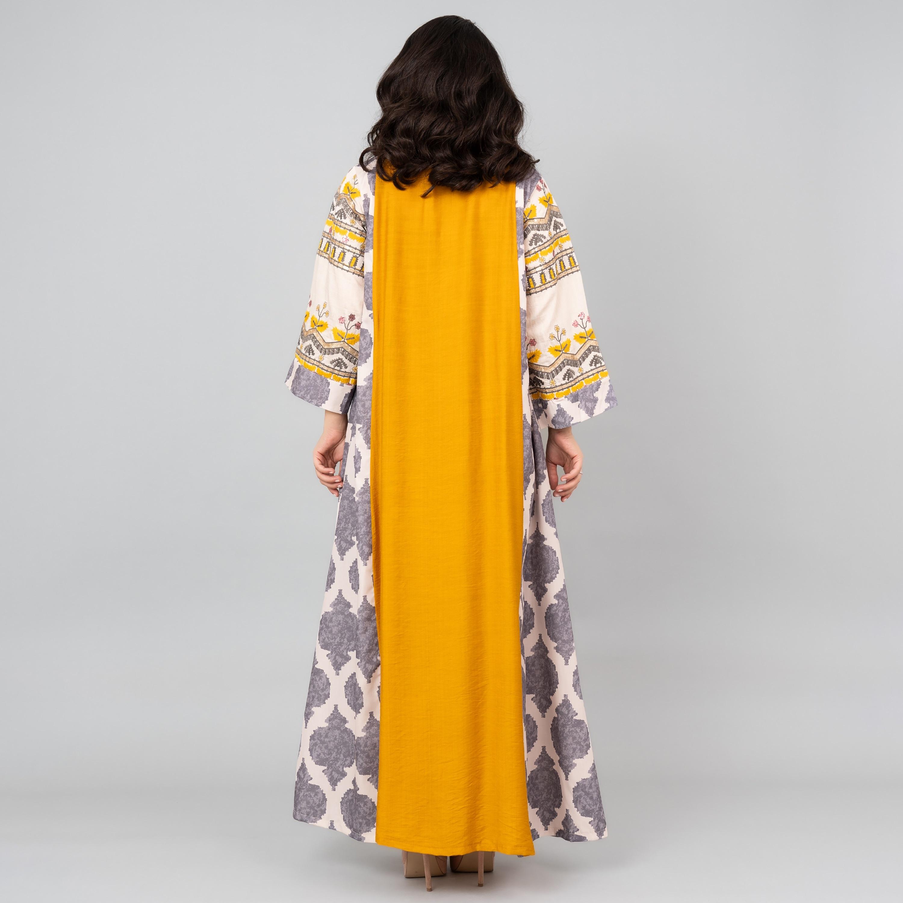 IKKXA Mandarin Collar Printed and Embroidered Women's Jalabiya-women-arabicclothing-jalabiyas-image-4
