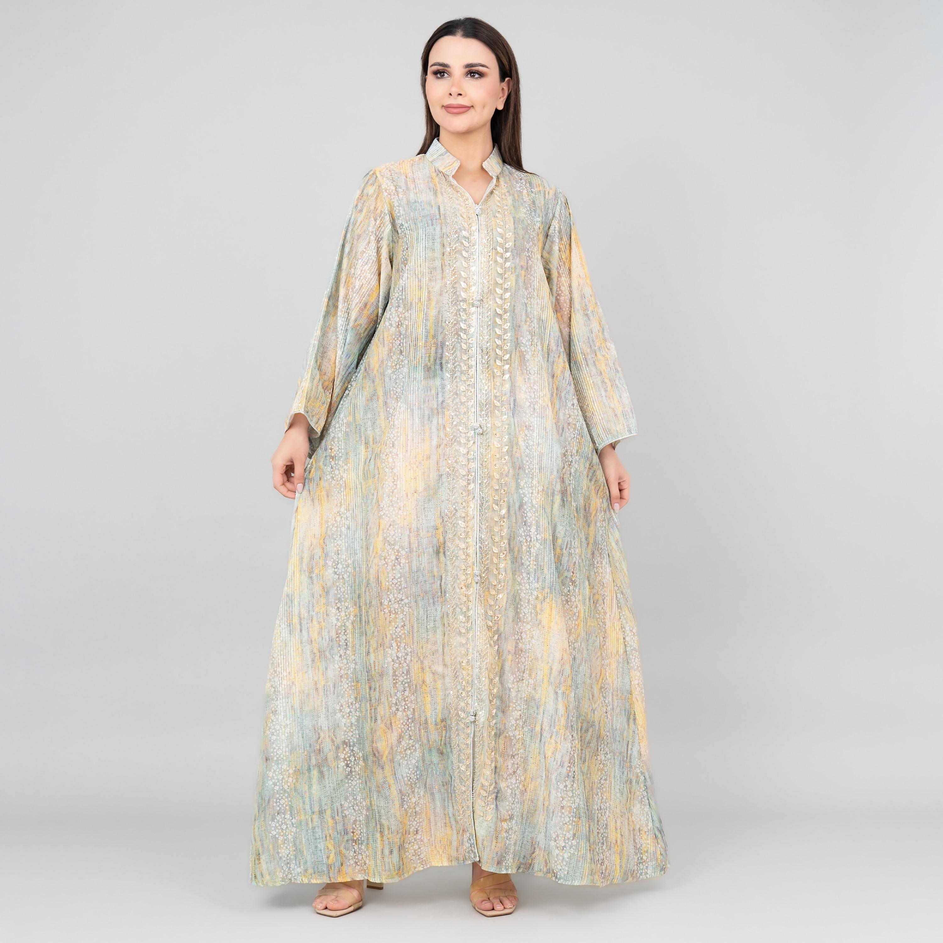 IKKXA Flared Sleeves Petal Grace Embroidered Women's Jalabiya-women-arabicclothing-jalabiyas-image-1