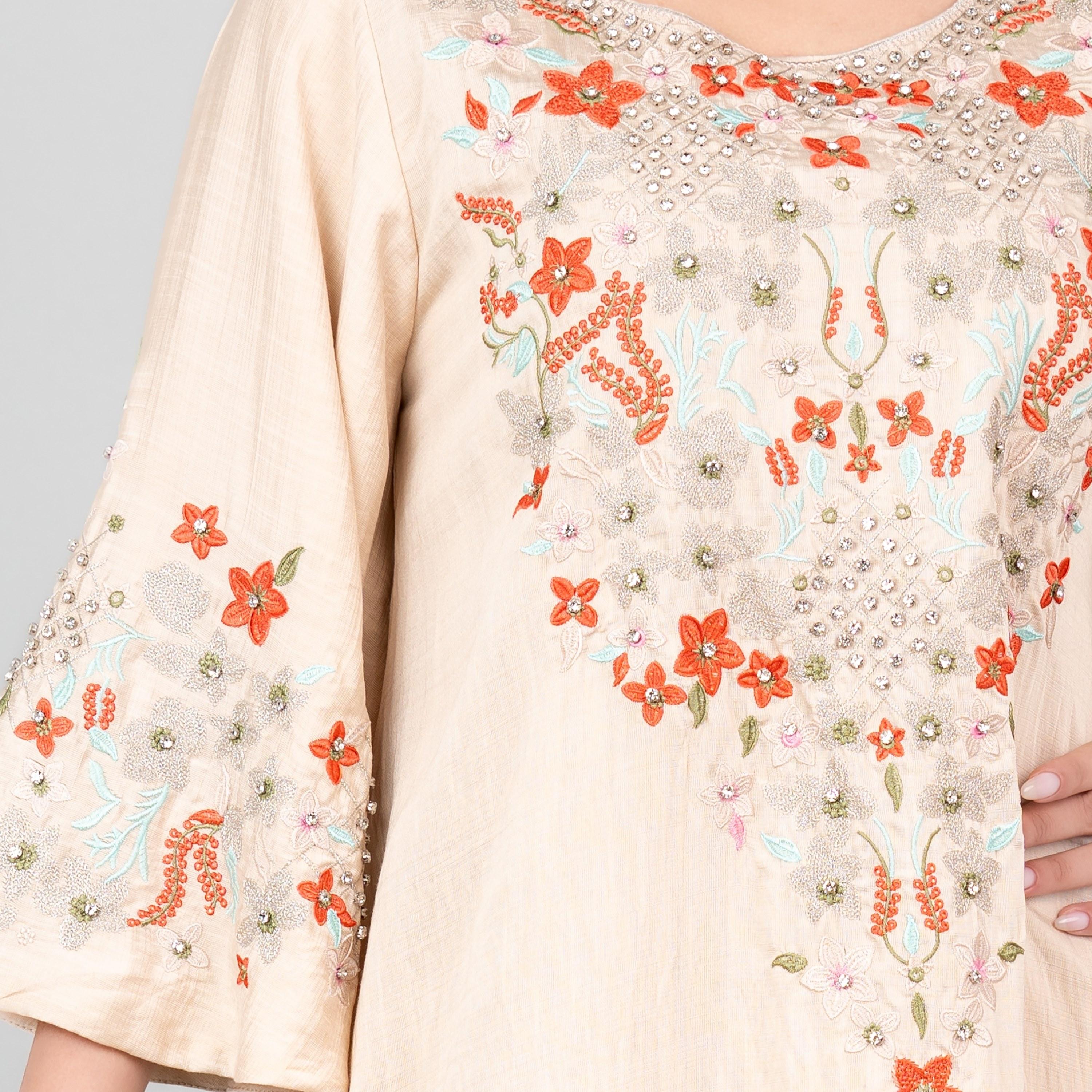 جلابية نسائية مطرزة بنقشة الزهور بأكمام واسعة من إككسا-women-arabicclothing-jalabiyas-image-2