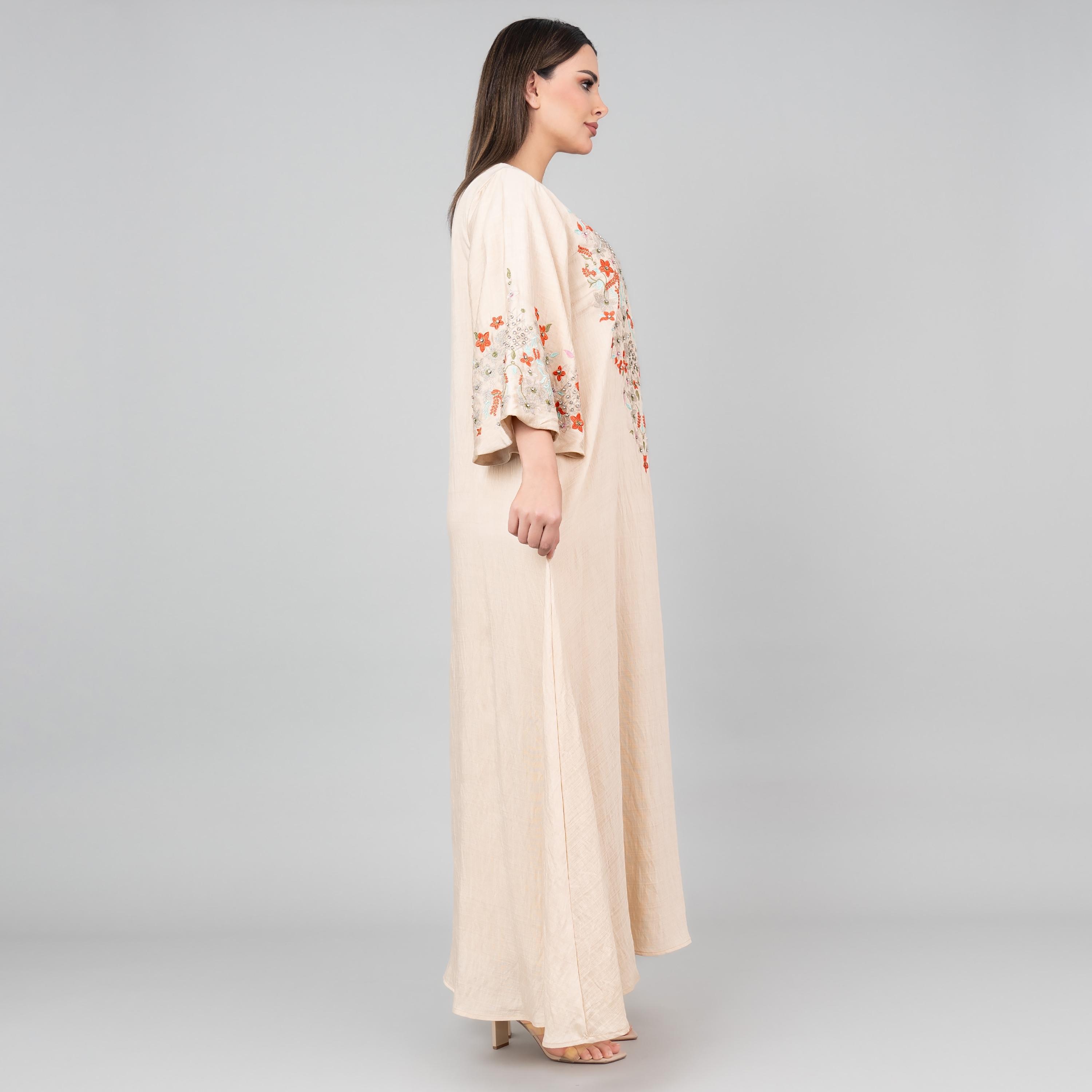 جلابية نسائية مطرزة بنقشة الزهور بأكمام واسعة من إككسا-women-arabicclothing-jalabiyas-image-3