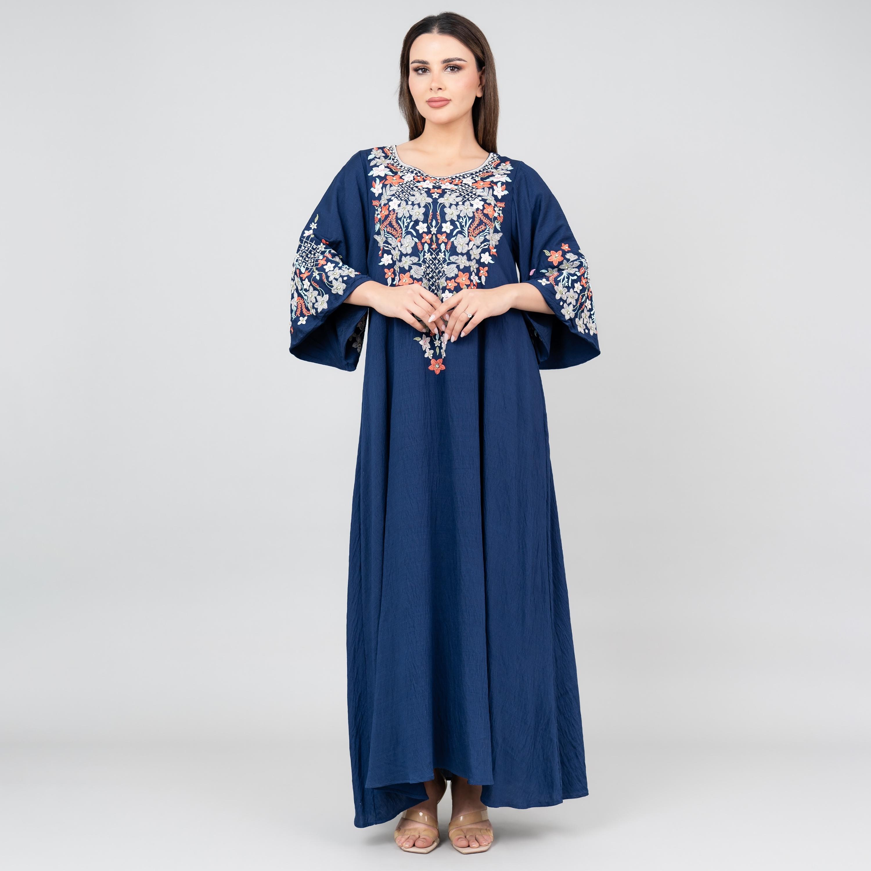 IKKXA Flared Sleeves Floral Majesty Embroidered Women's Jalabiya-women-arabicclothing-jalabiyas-image-1