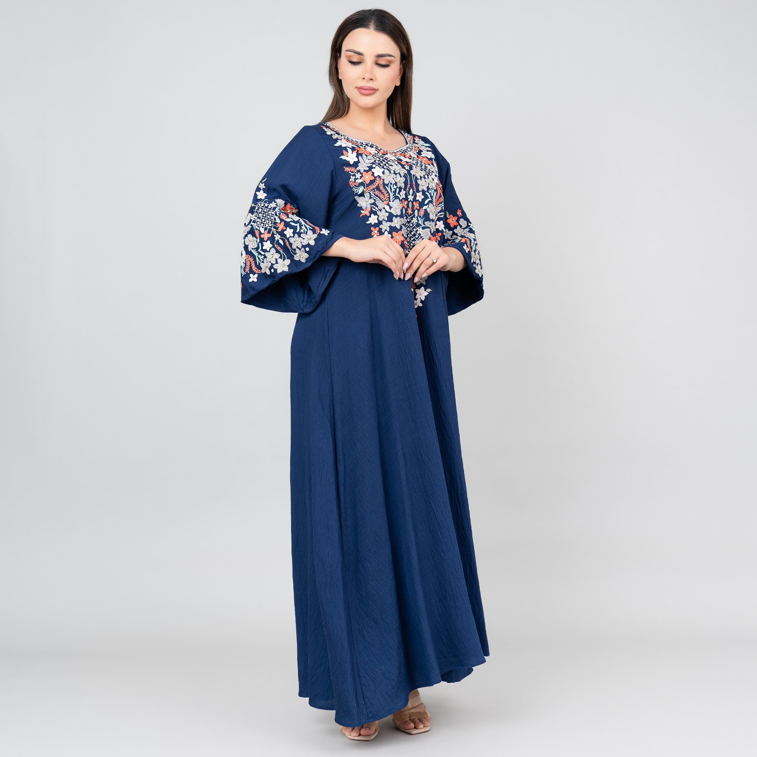 IKKXA Flared Sleeves Floral Majesty Embroidered Women's Jalabiya-women-arabicclothing-jalabiyas-image-3