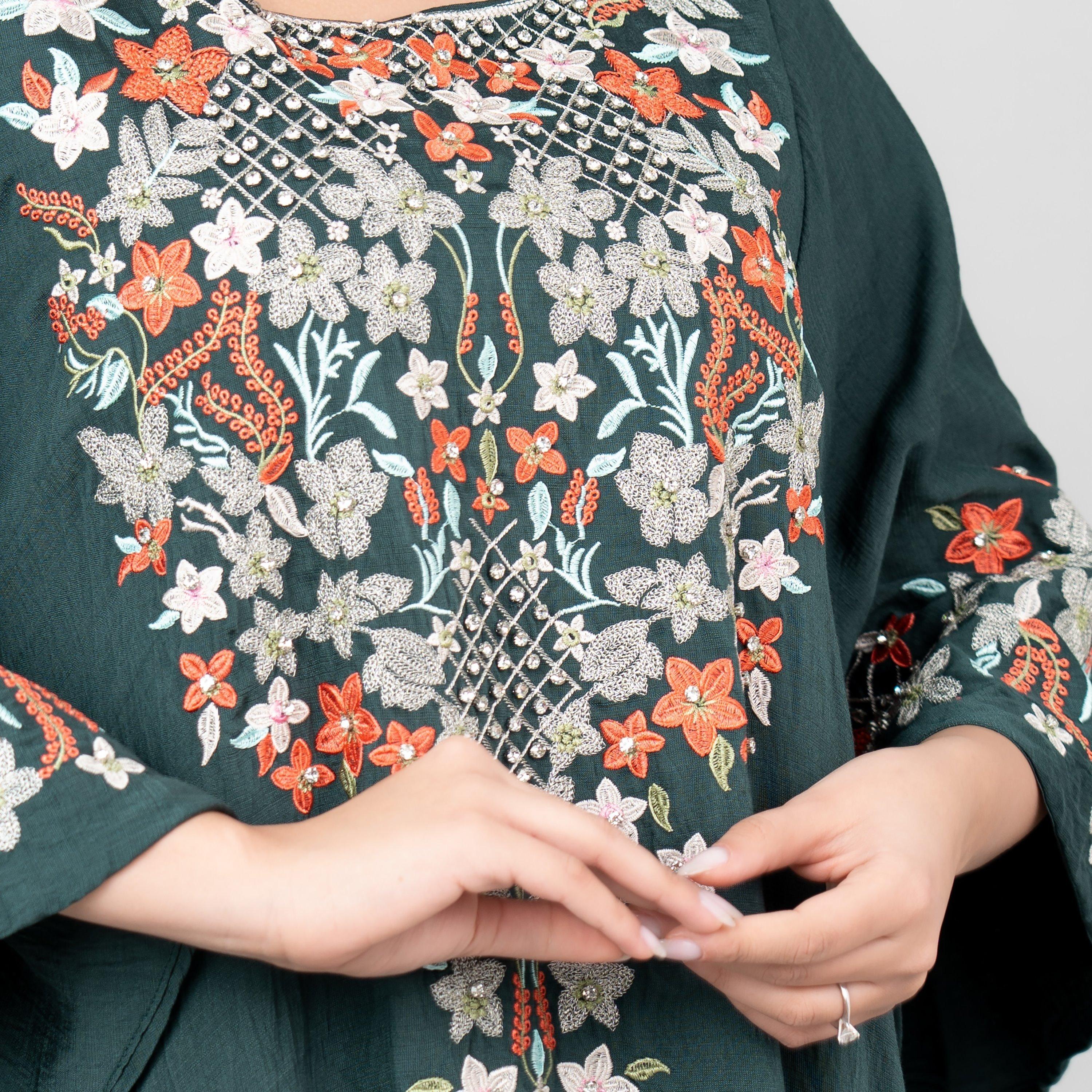 جلابية نسائية مطرزة بنقشة الزهور بأكمام واسعة من إككسا-women-arabicclothing-jalabiyas-image-2