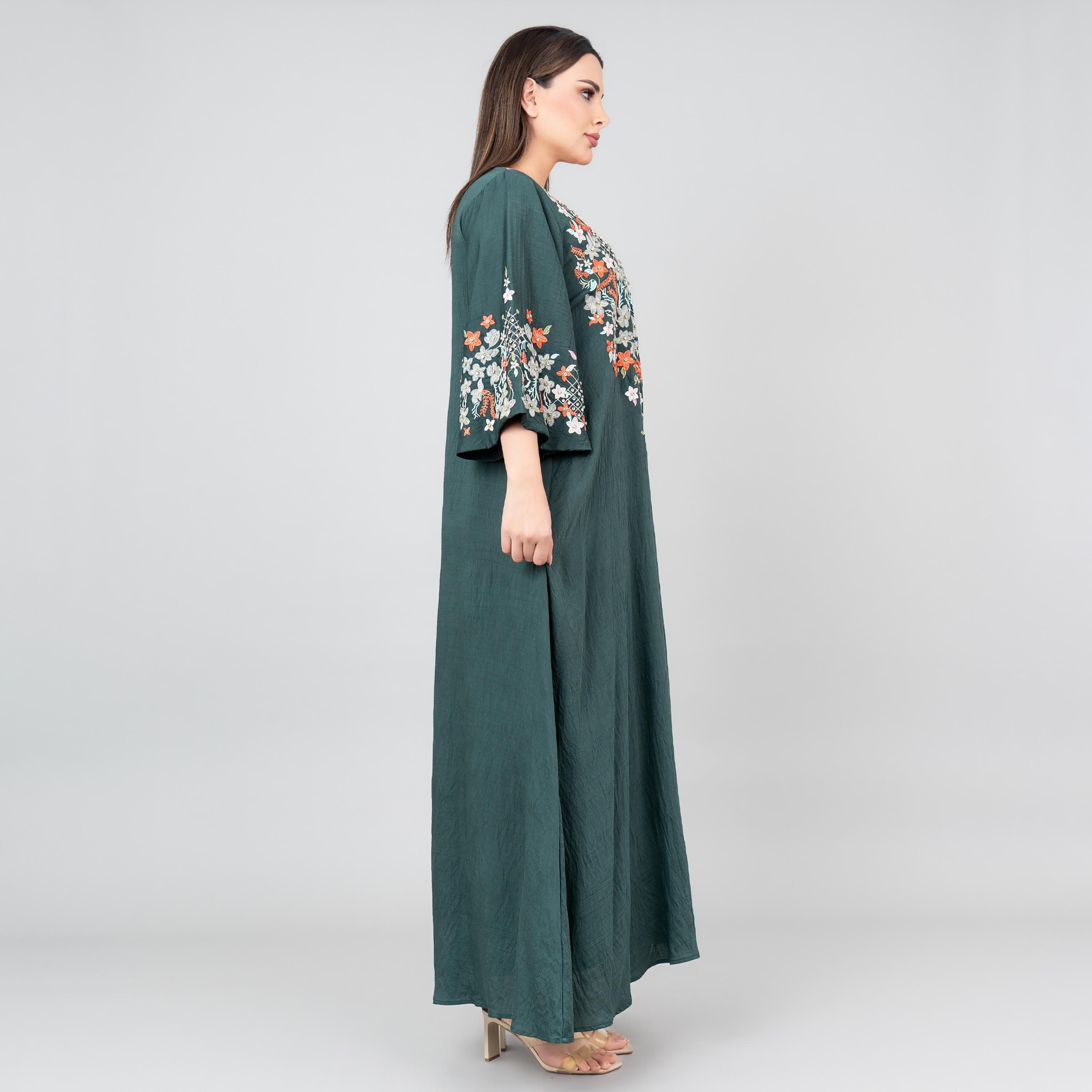 جلابية نسائية مطرزة بنقشة الزهور بأكمام واسعة من إككسا-women-arabicclothing-jalabiyas-image-3
