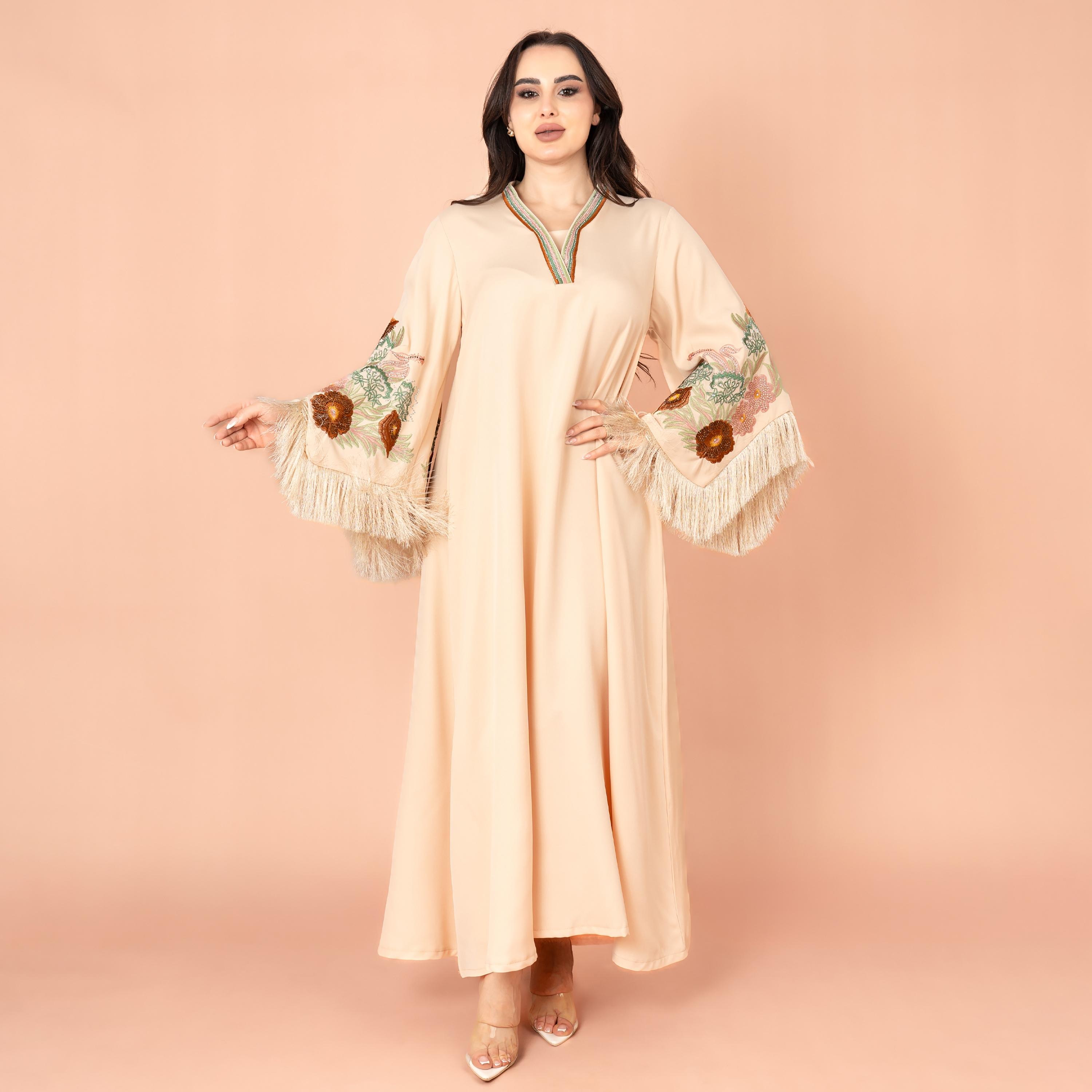 IKKXA جلابية نسائية بأكمام واسعة ومطرزة بأحجار الراين للعمل المسائي-women-arabicclothing-jalabiyas-image-1