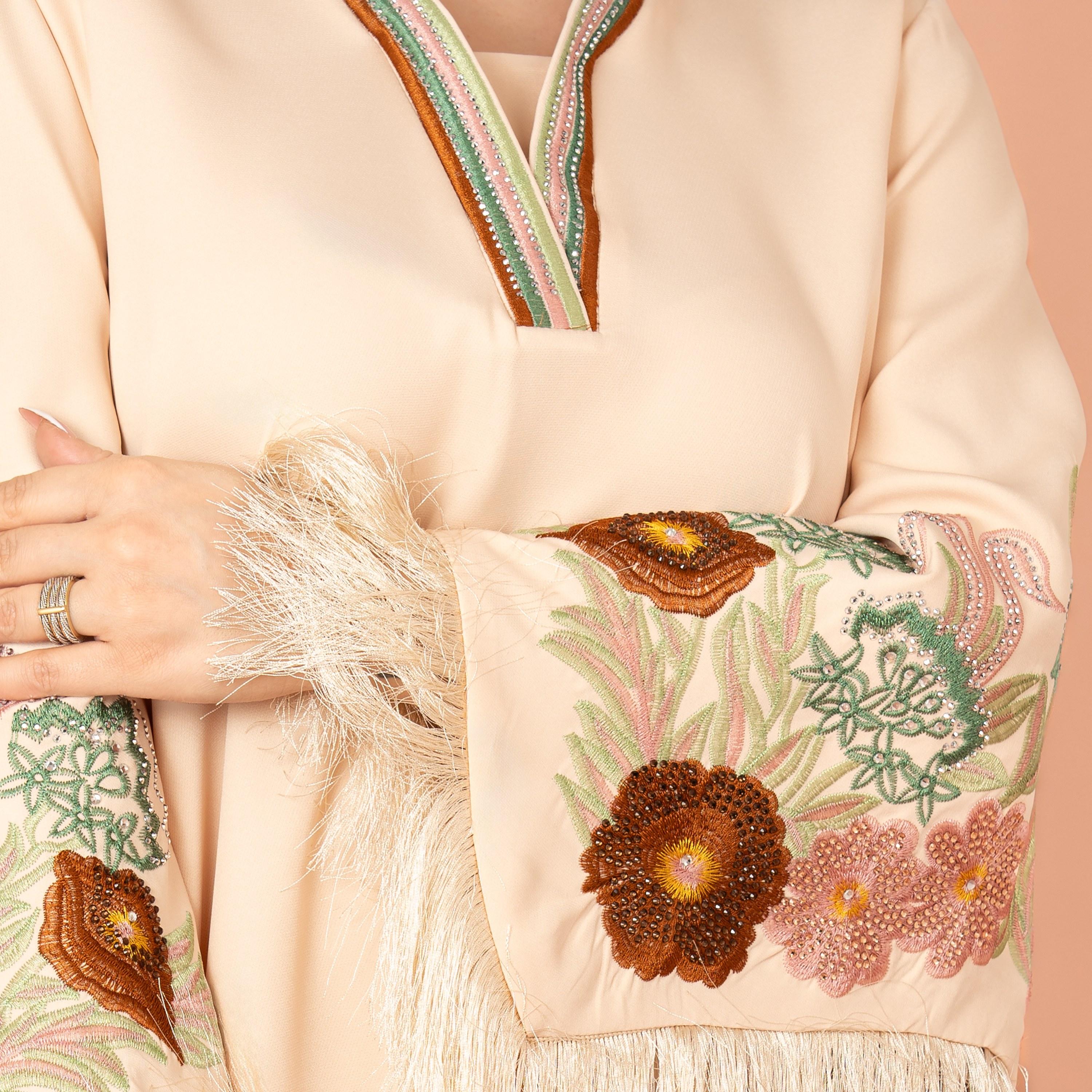 IKKXA جلابية نسائية بأكمام واسعة ومطرزة بأحجار الراين للعمل المسائي-women-arabicclothing-jalabiyas-image-2