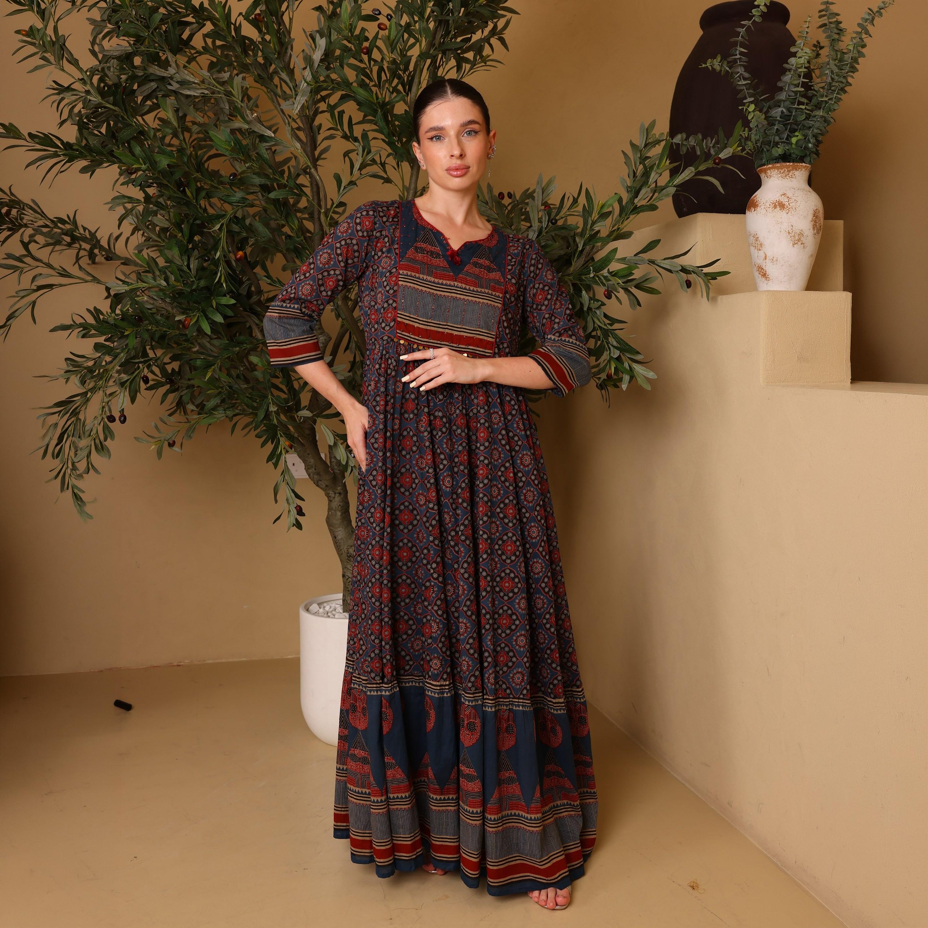 IKKXA Geometric Print Women's Fit and Flared Jalabiya-women-arabicclothing-jalabiyas-image-5
