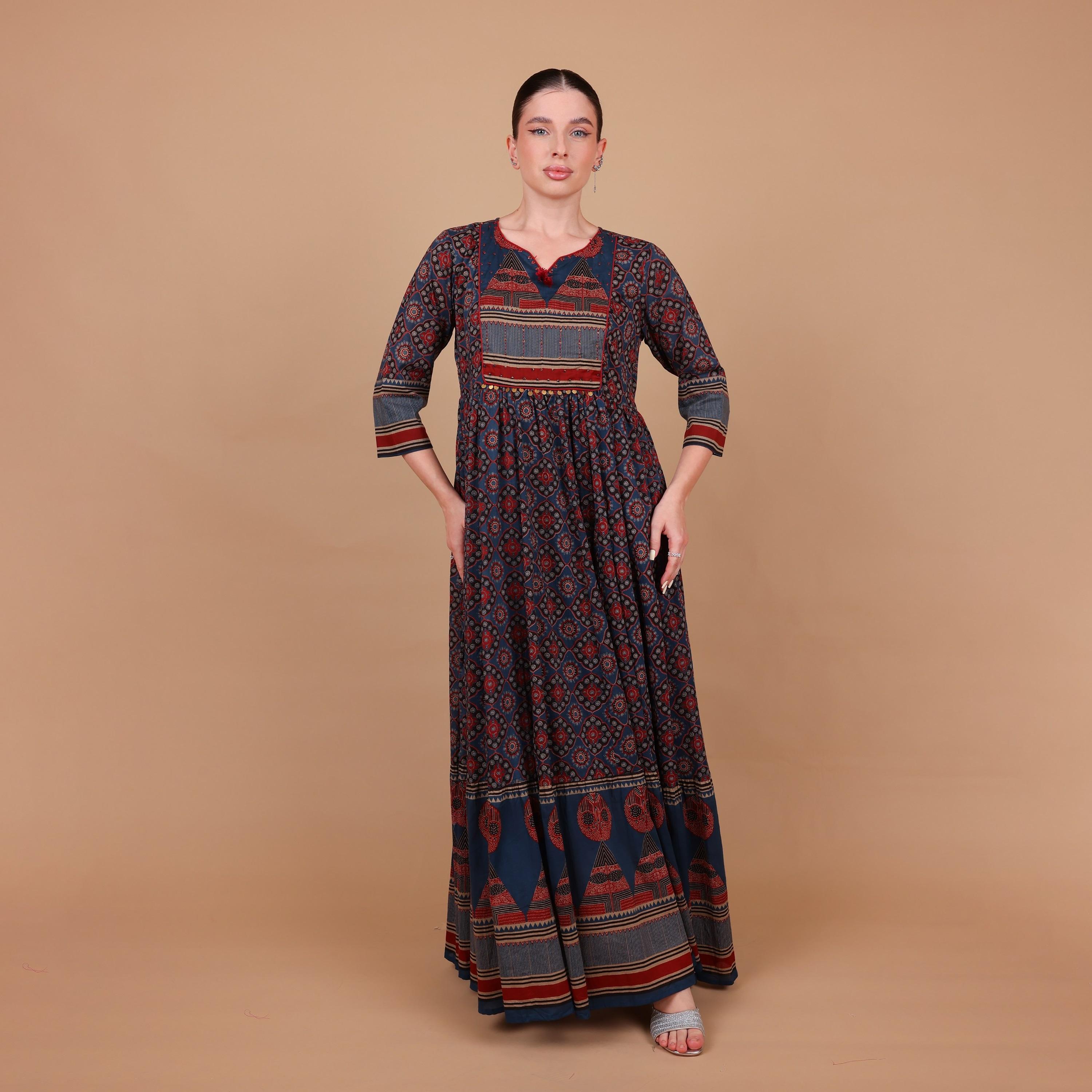 IKKXA Geometric Print Women's Fit and Flared Jalabiya-women-arabicclothing-jalabiyas-image-1