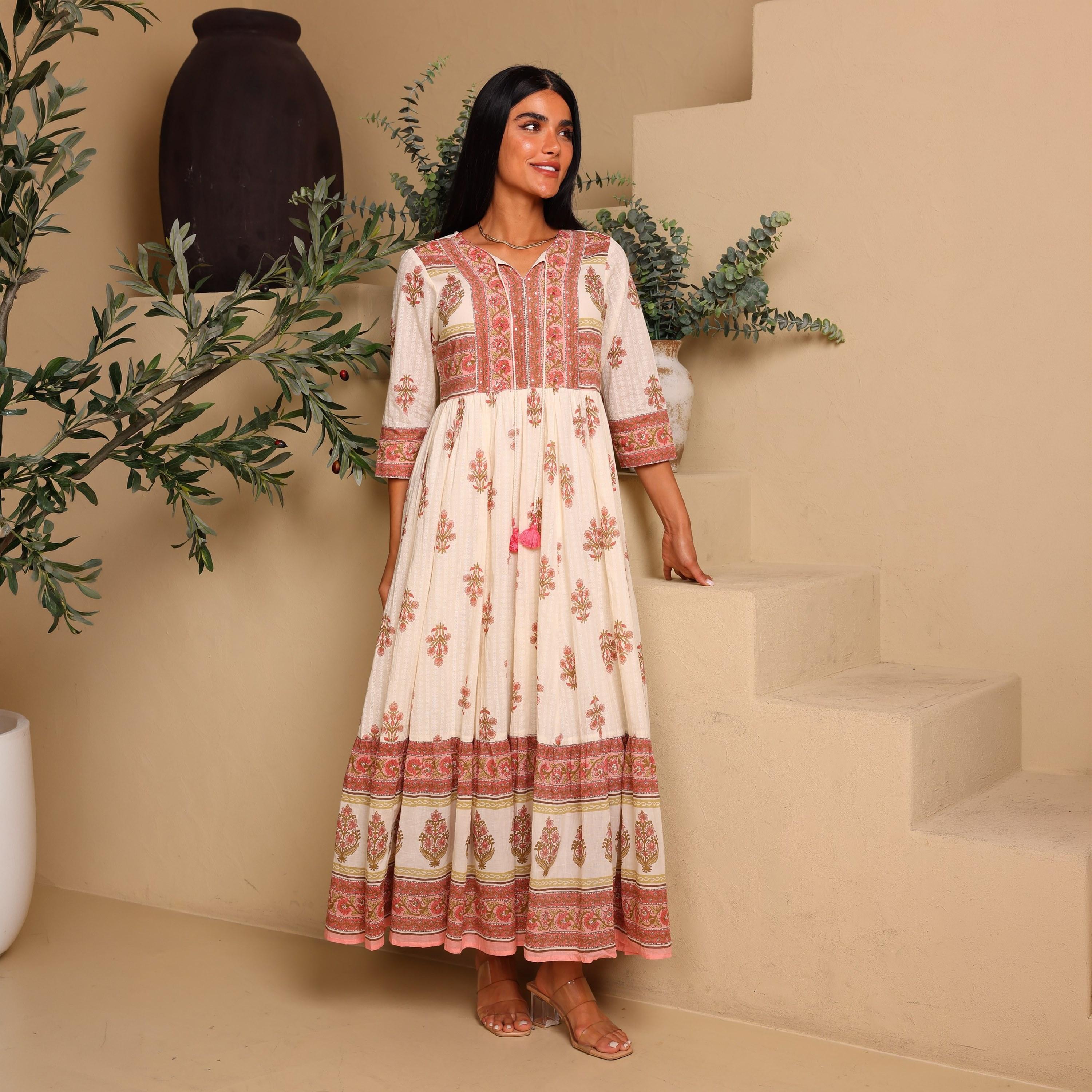 جلابية نسائية واسعة ومجسمة (فت آند فلير) بنقشة زهور من إيككسا-women-arabicclothing-jalabiyas-image-5