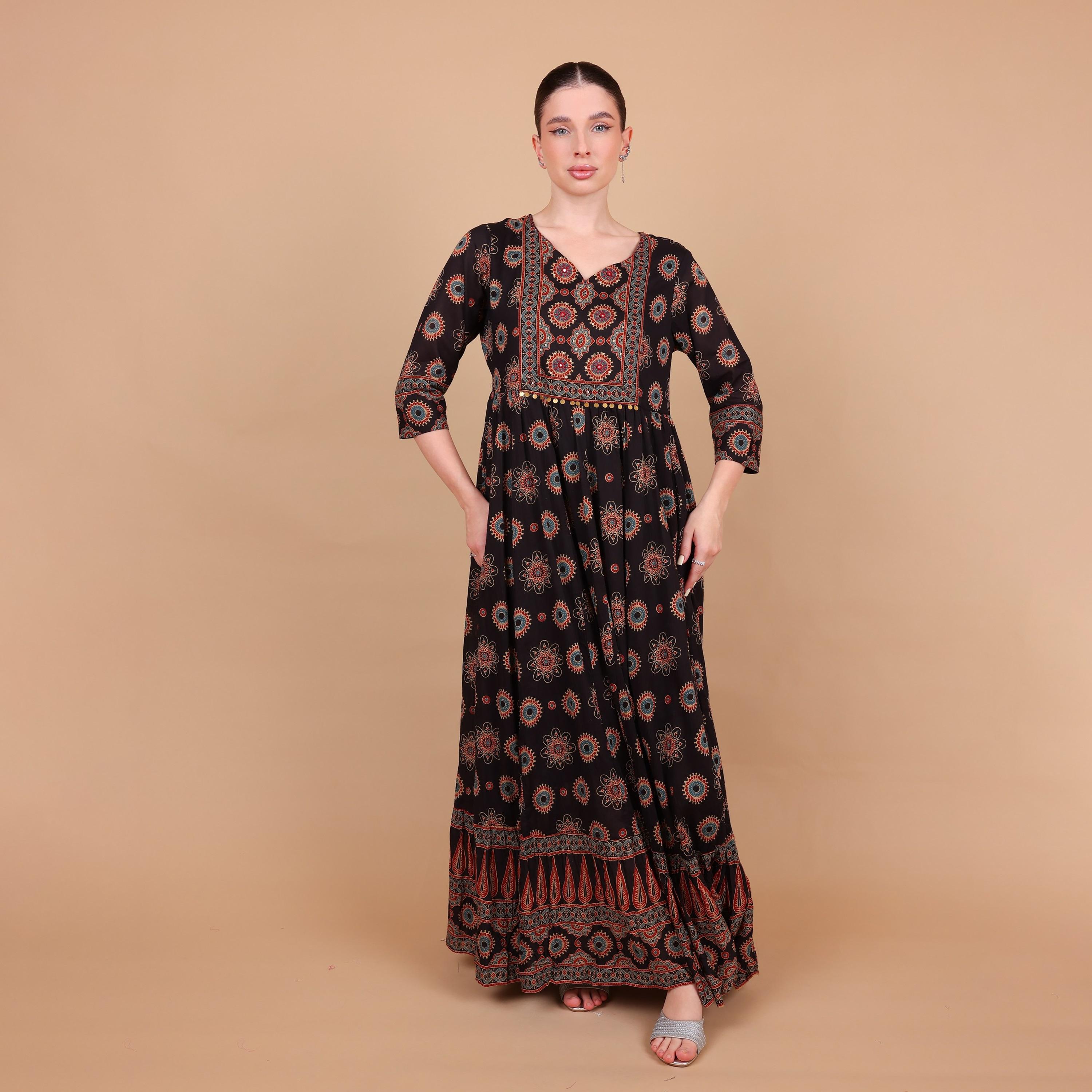 IKKXA Ethnic Print Women's Fit and Flared Jalabiya-women-arabicclothing-jalabiyas-image-2