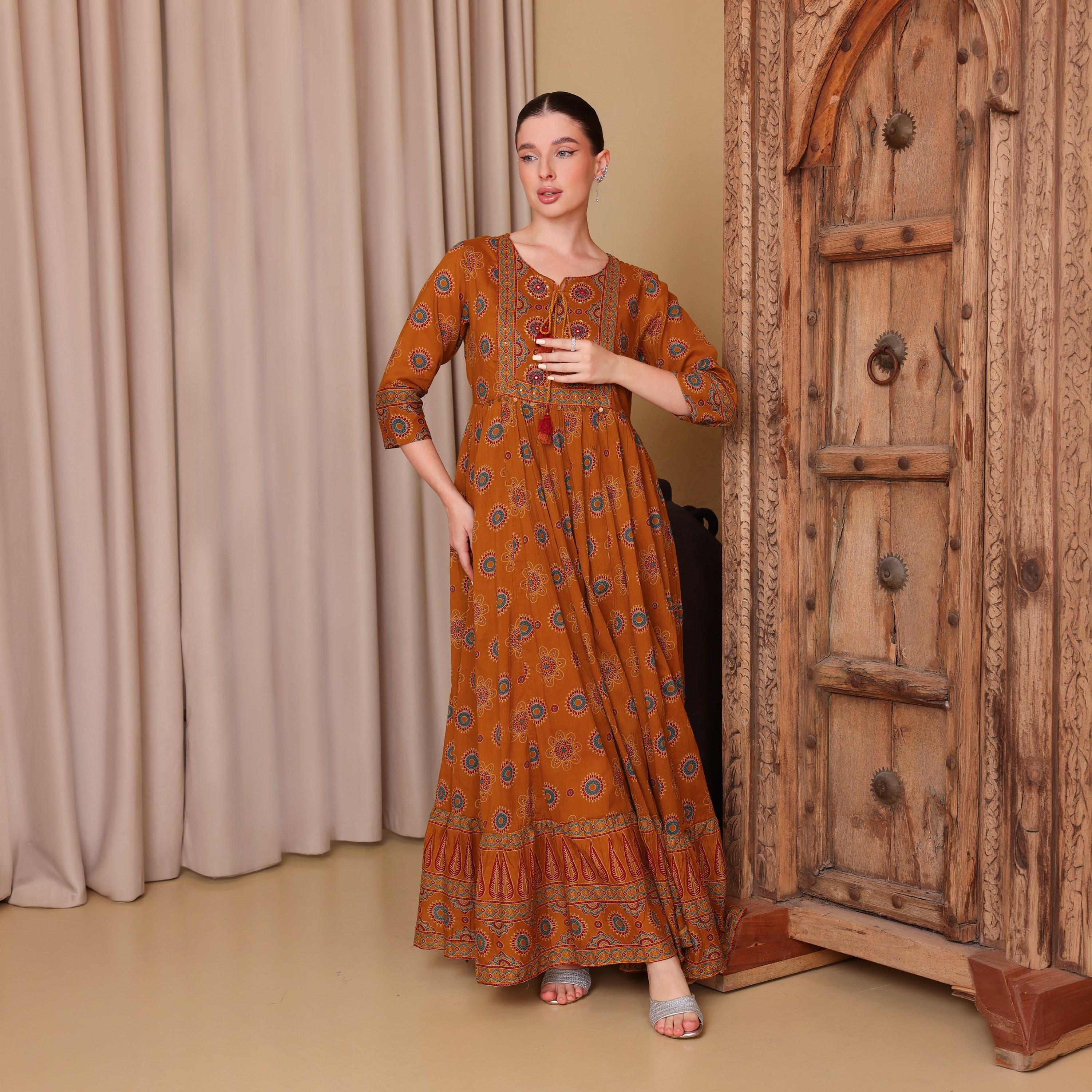 IKKXA Ethnic Print Women's Fit and Flared Jalabiya-women-arabicclothing-jalabiyas-image-1