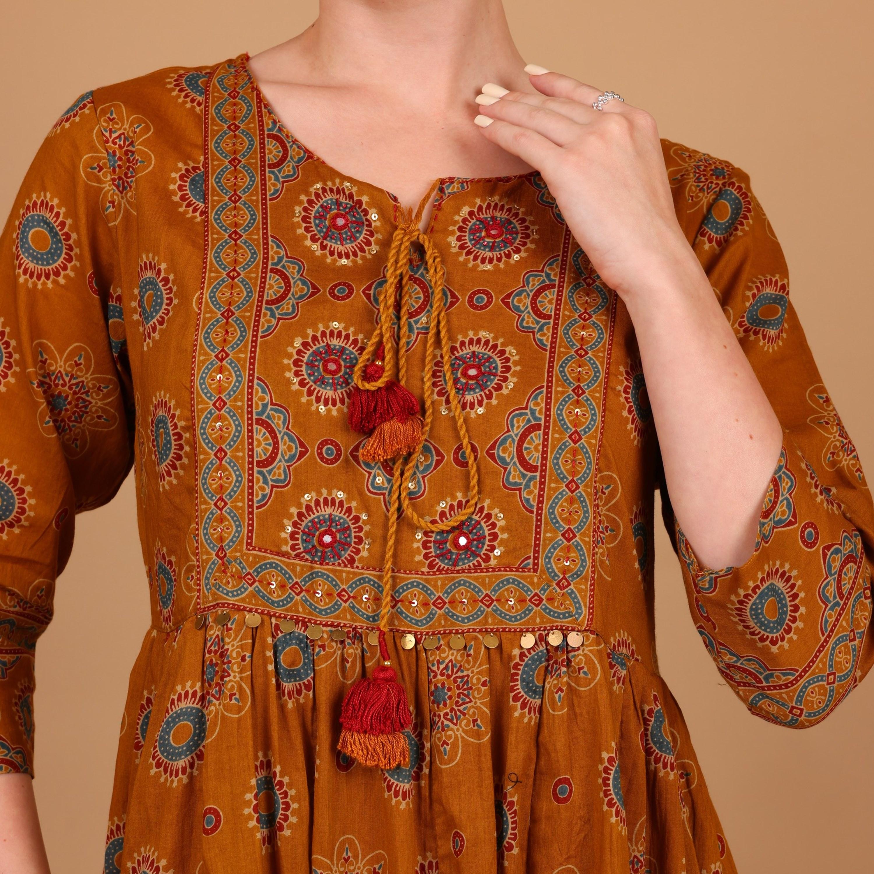 IKKXA Ethnic Print Women's Fit and Flared Jalabiya-women-arabicclothing-jalabiyas-image-3