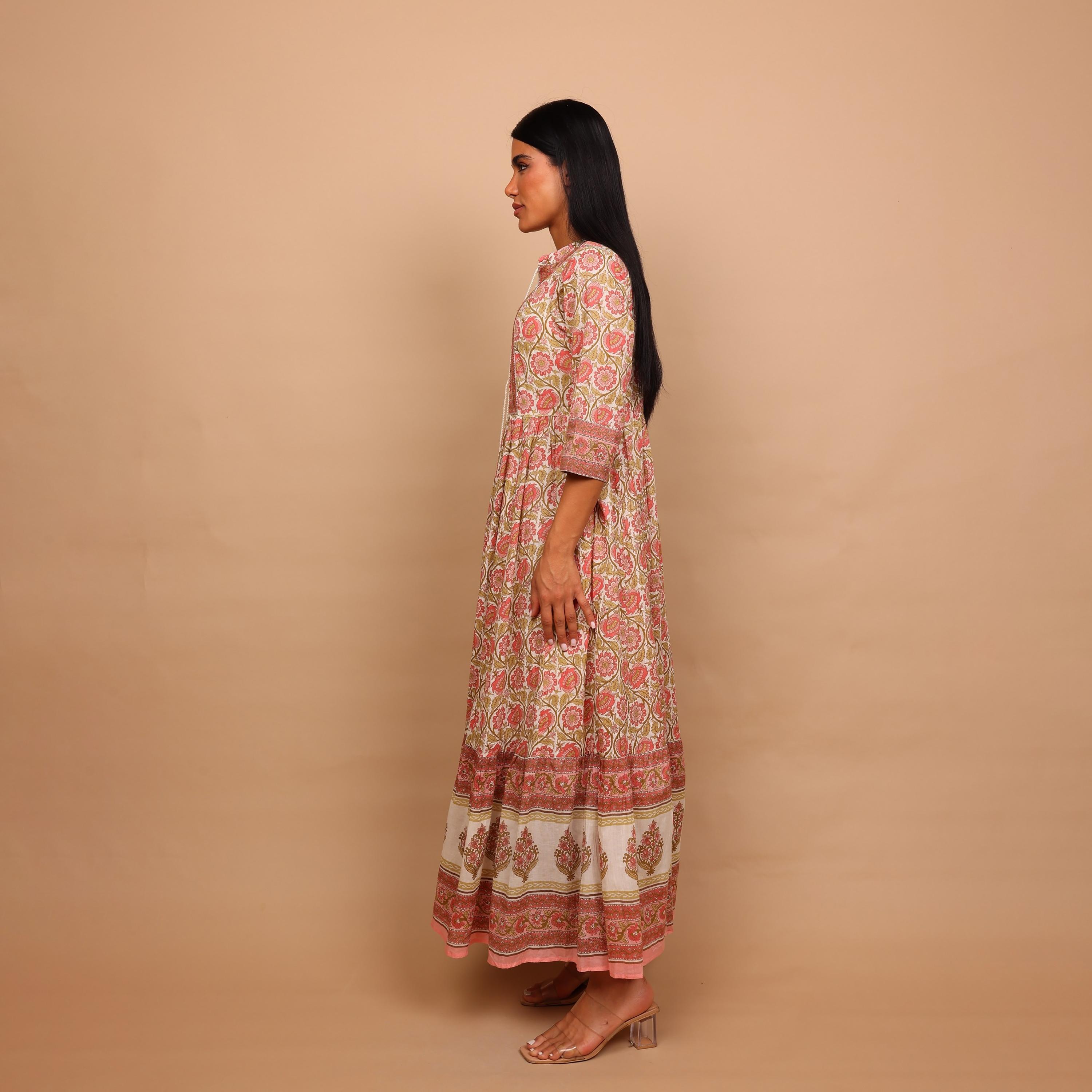 IKKXA Floral Print Mandarin Collar Women's Fit and Flared Jalabiya-women-arabicclothing-jalabiyas-image-4