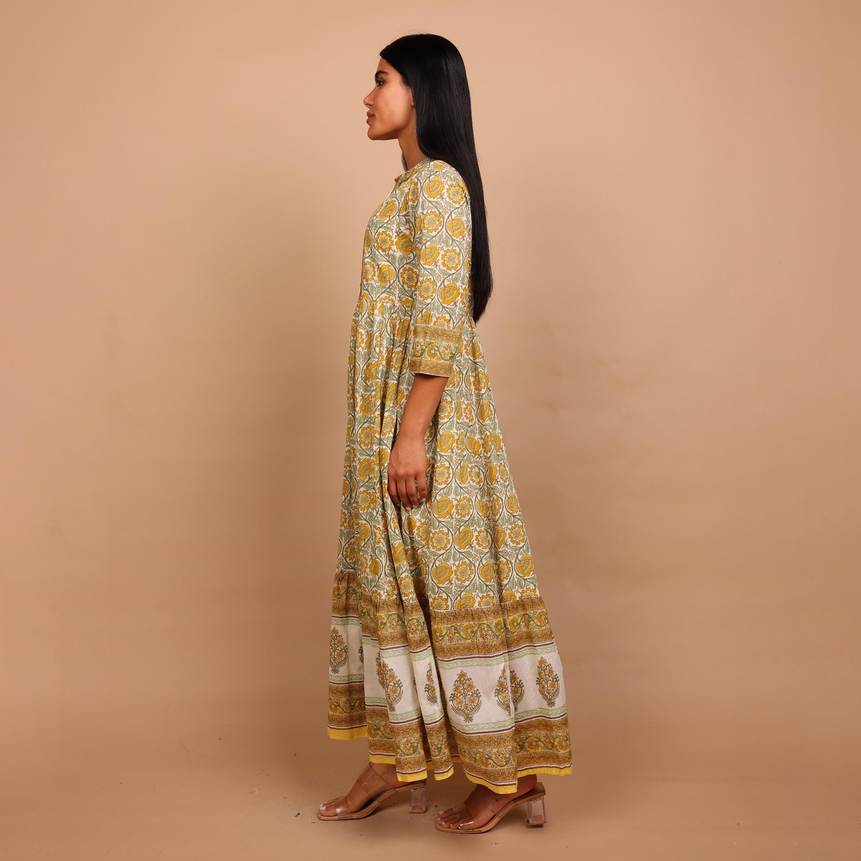 IKKXA Floral Print Mandarin Collar Women's Fit and Flared Jalabiya-women-arabicclothing-jalabiyas-image-4
