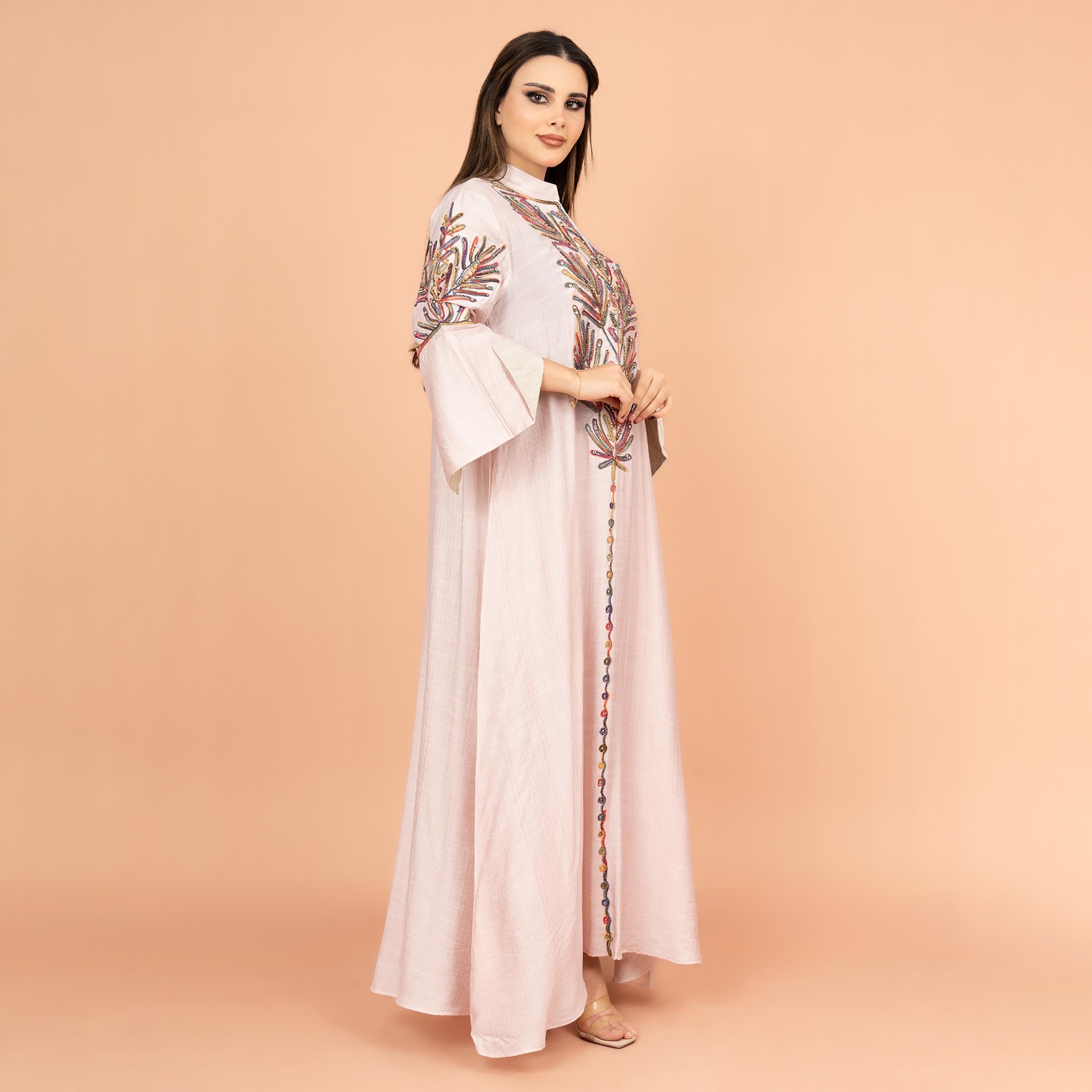 IKKXA Flared Sleeves Crystal and Embroidered Women's Jalabiya-women-arabicclothing-jalabiyas-image-3