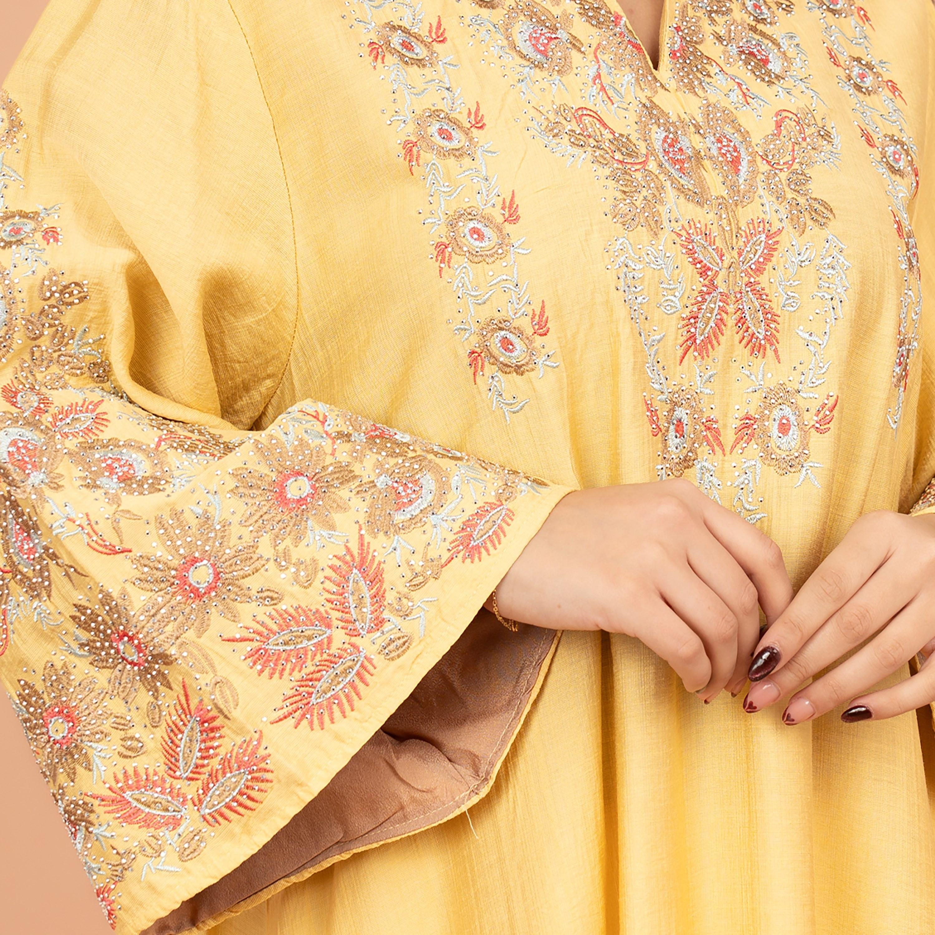 جلابية نسائية مطرزة بالكريستال بأكمام واسعة من إككسا-women-arabicclothing-jalabiyas-image-2