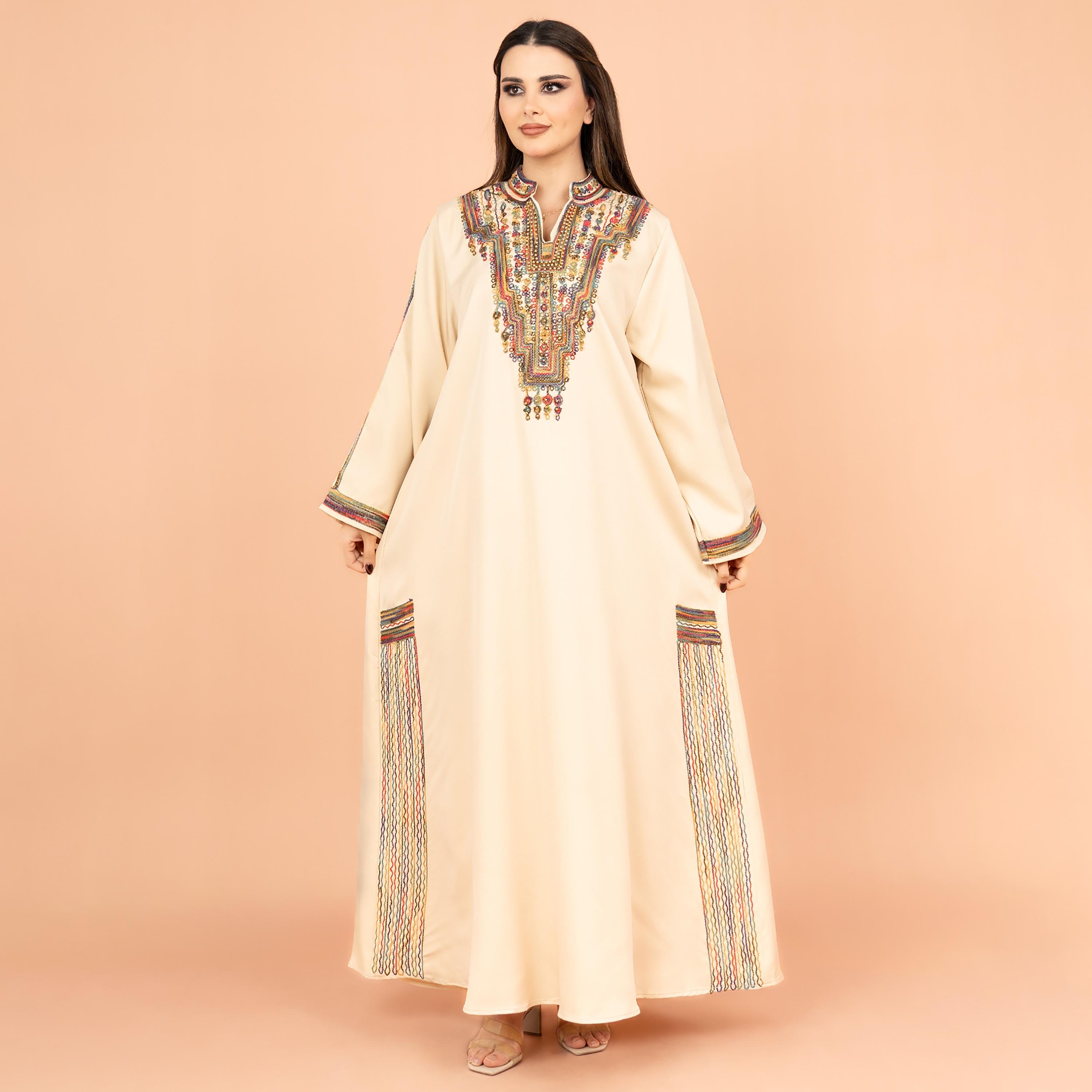 IKKXA Mandarin Collar Embroidered Women's Jalabiya-women-arabicclothing-jalabiyas-image-1