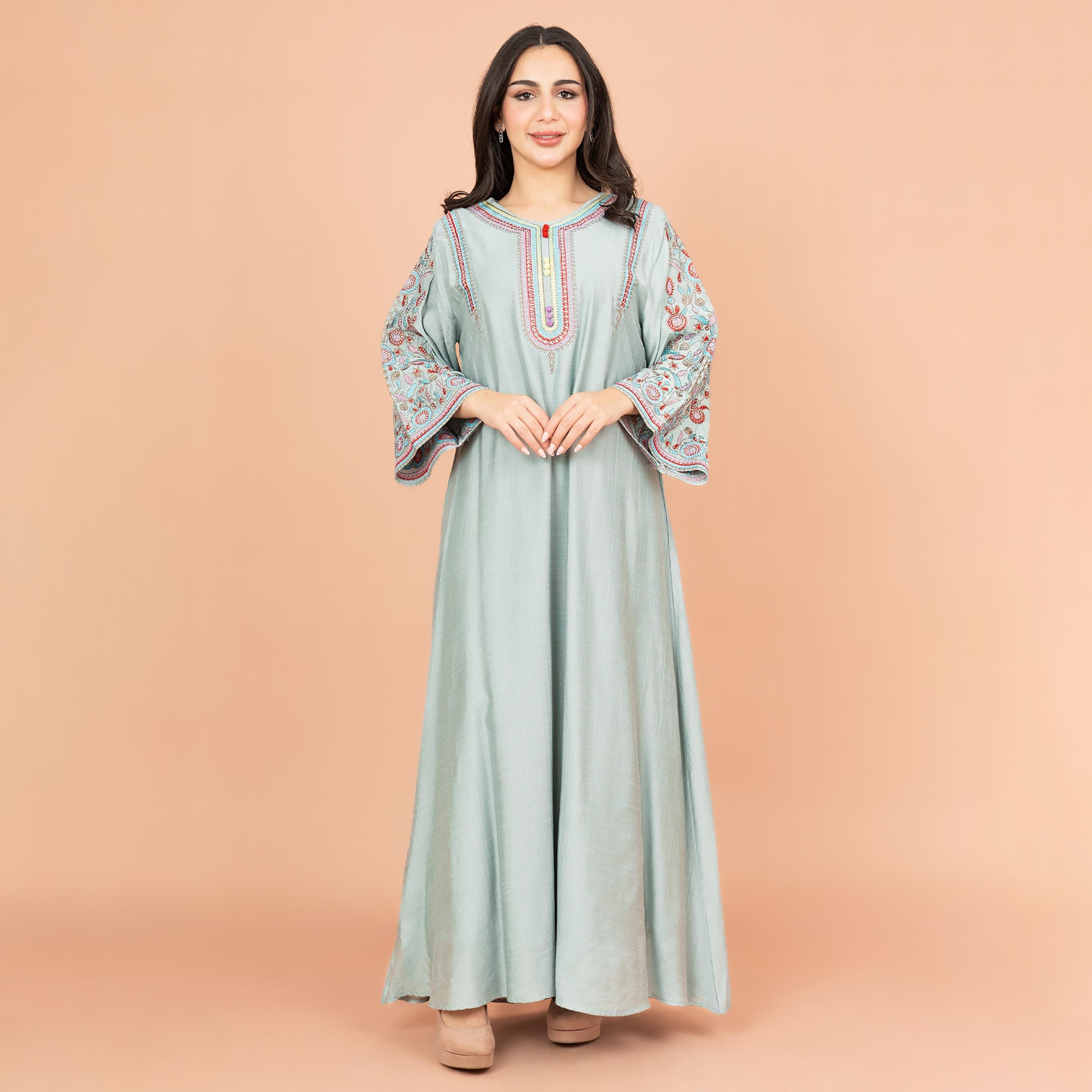 IKKXA Flared Sleeves Crystal and Hand Embroidered Women's Jalabiya-women-arabicclothing-jalabiyas-image-1