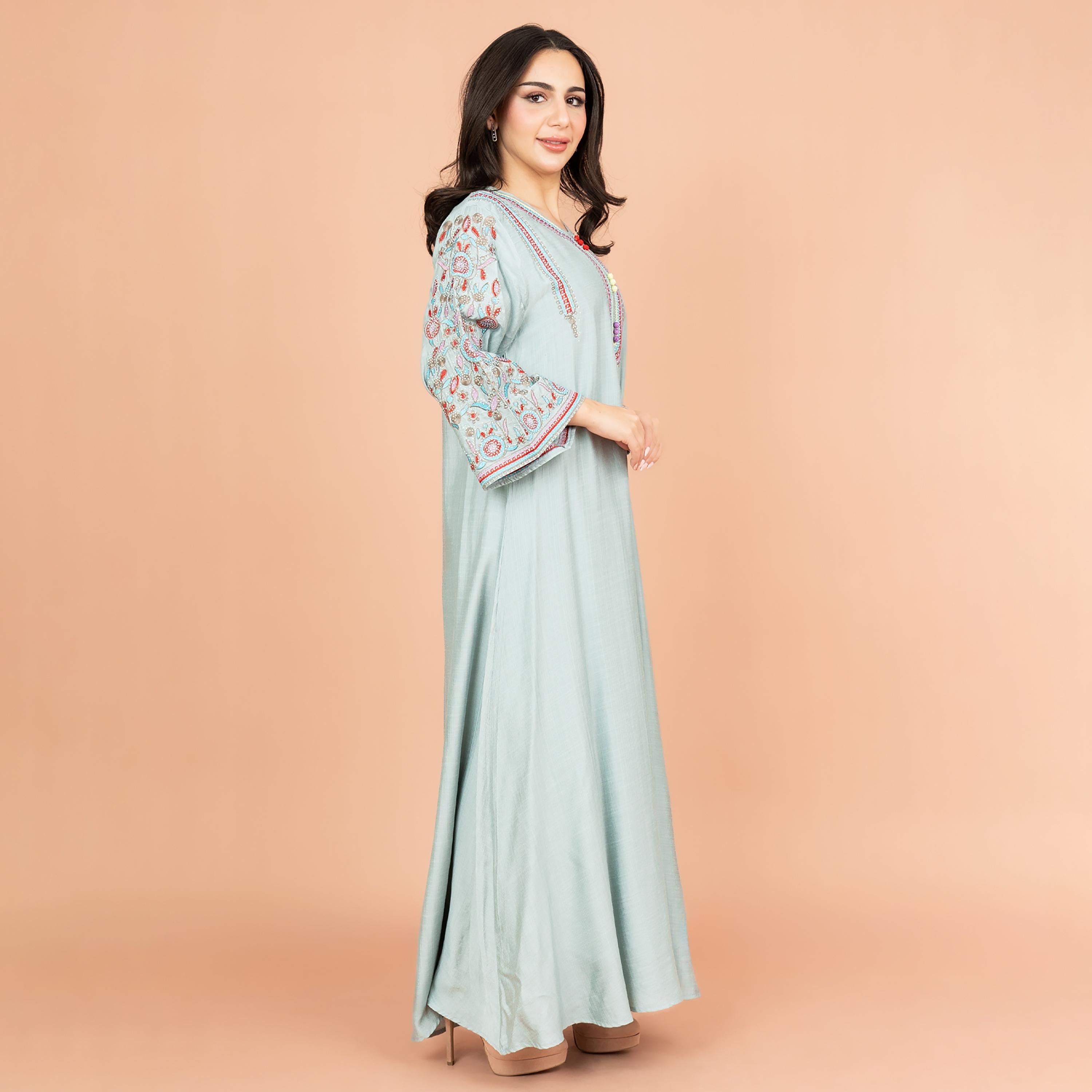IKKXA Flared Sleeves Crystal and Hand Embroidered Women's Jalabiya-women-arabicclothing-jalabiyas-image-3