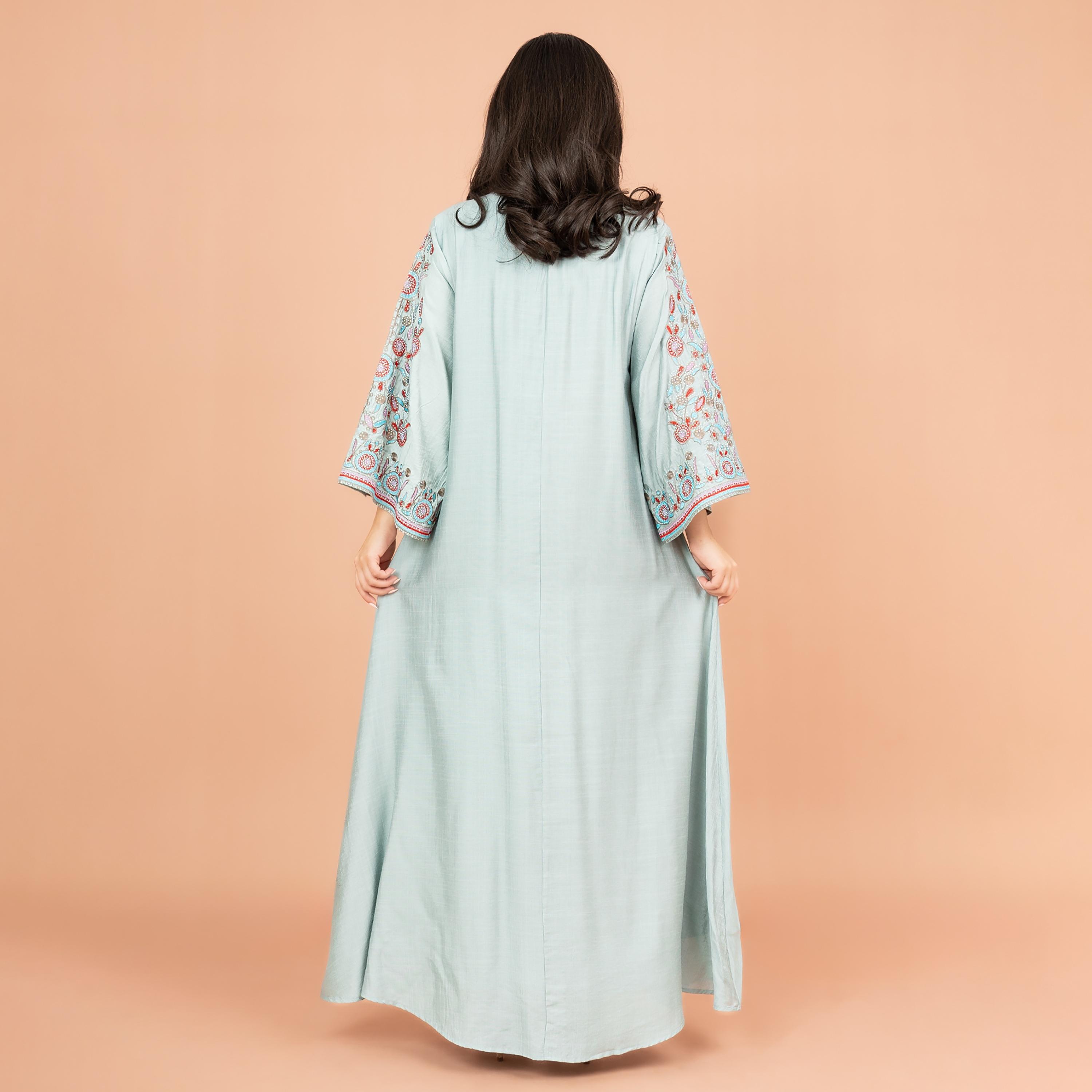 IKKXA Flared Sleeves Crystal and Hand Embroidered Women's Jalabiya-women-arabicclothing-jalabiyas-image-4