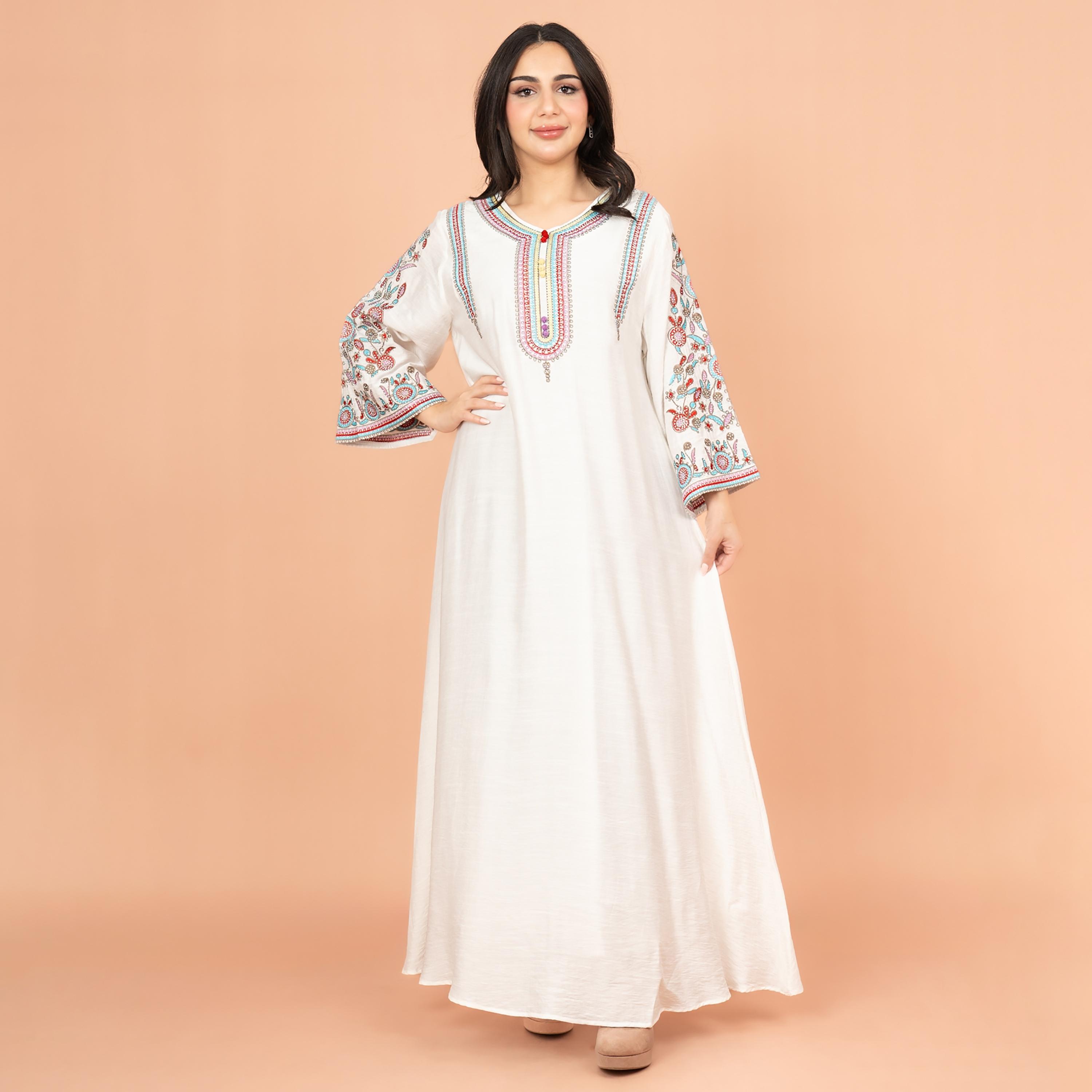 IKKXA Flared Sleeves Crystal and Hand Embroidered Women's Jalabiya-women-arabicclothing-jalabiyas-image-9