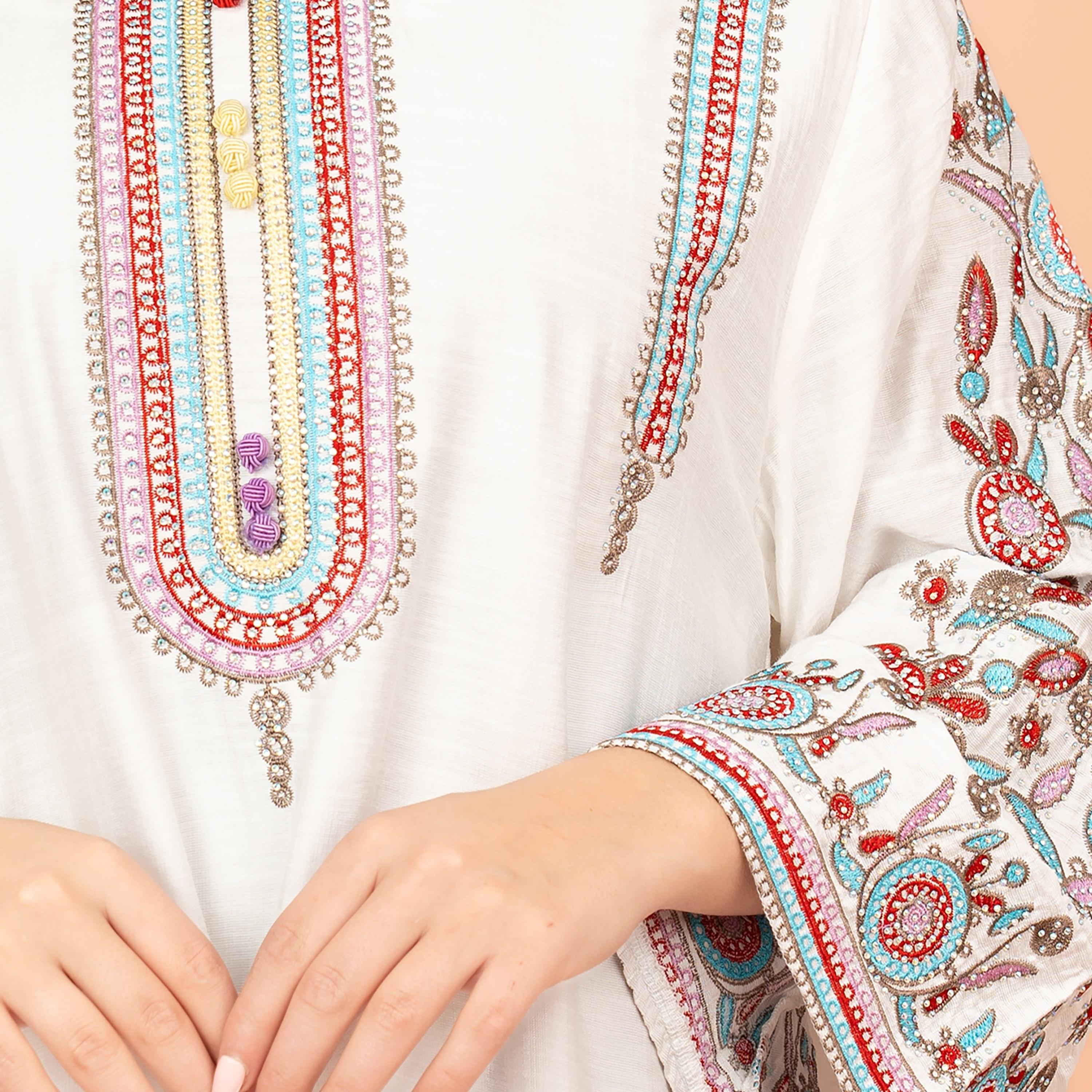 IKKXA Flared Sleeves Crystal and Hand Embroidered Women's Jalabiya-women-arabicclothing-jalabiyas-image-10