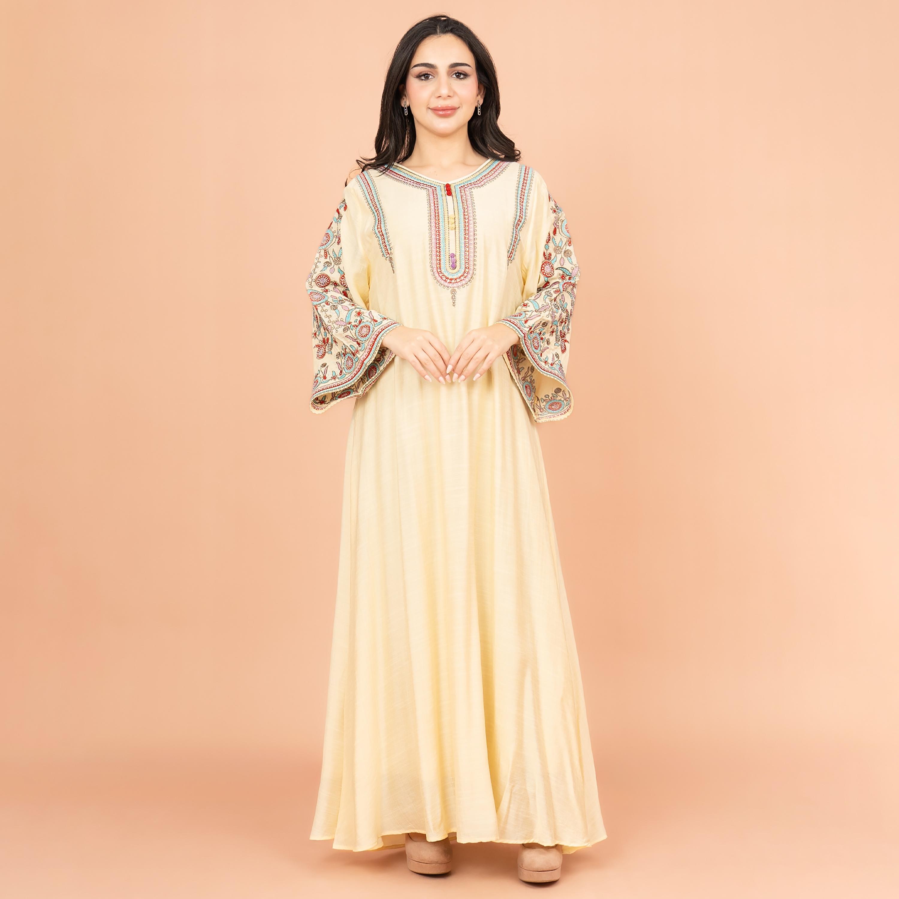 IKKXA Flared Sleeves Crystal and Hand Embroidered Women's Jalabiya-women-arabicclothing-jalabiyas-image-1
