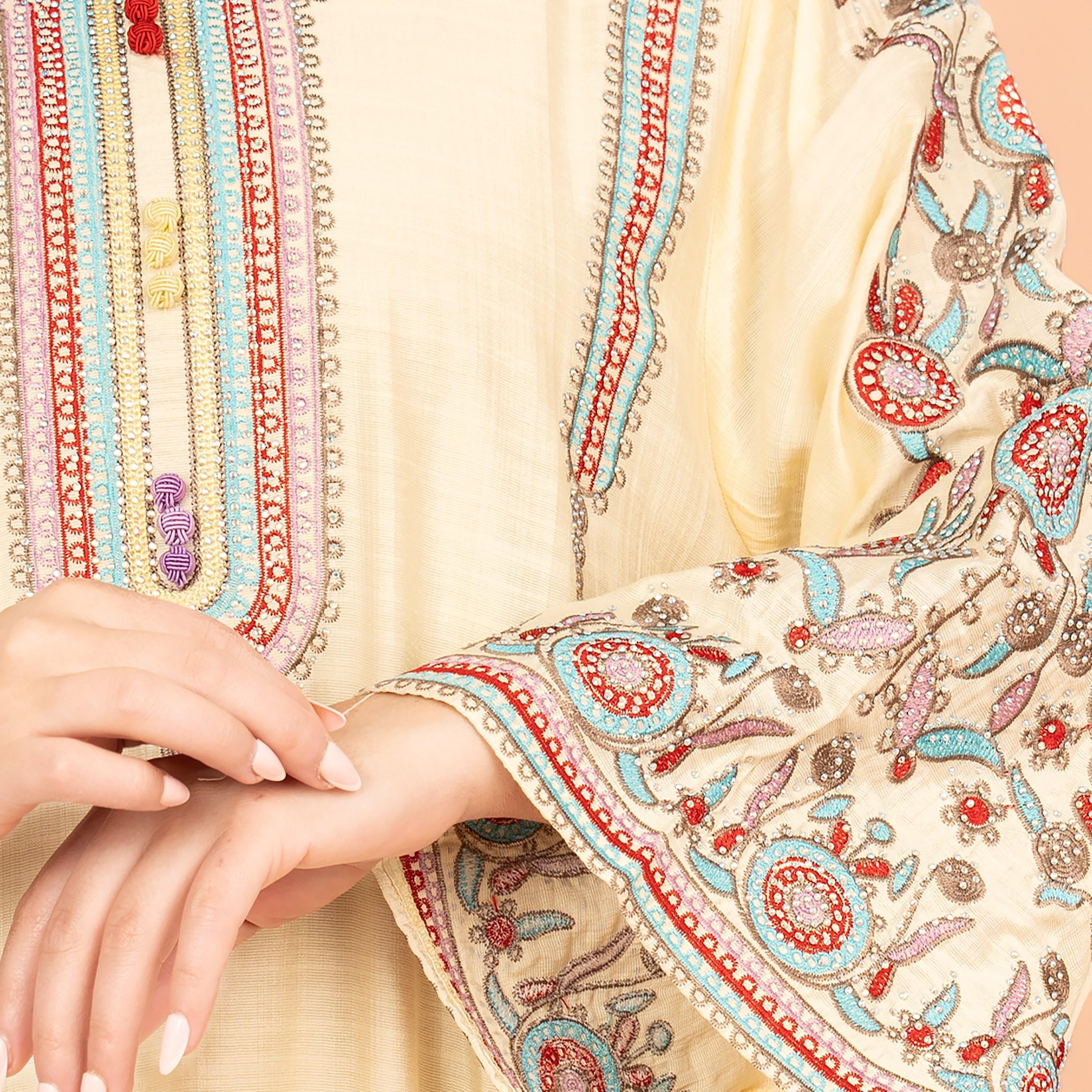 IKKXA Flared Sleeves Crystal and Hand Embroidered Women's Jalabiya-women-arabicclothing-jalabiyas-image-2