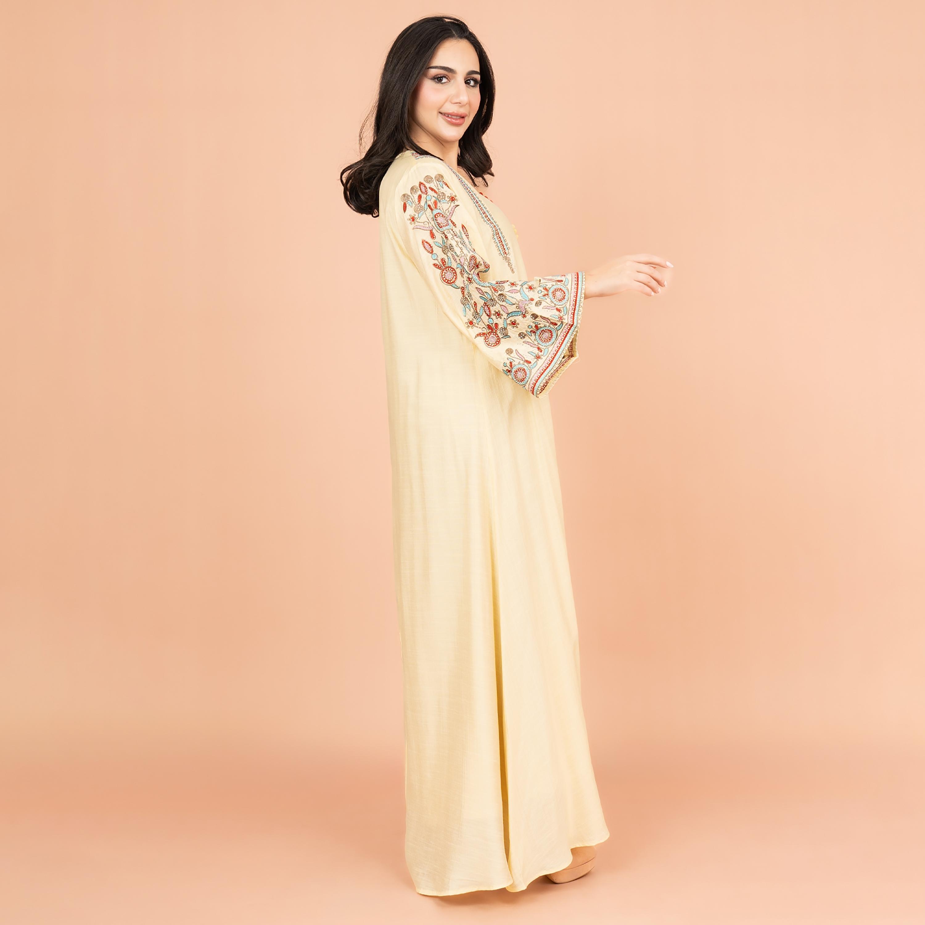 IKKXA Flared Sleeves Crystal and Hand Embroidered Women's Jalabiya-women-arabicclothing-jalabiyas-image-3