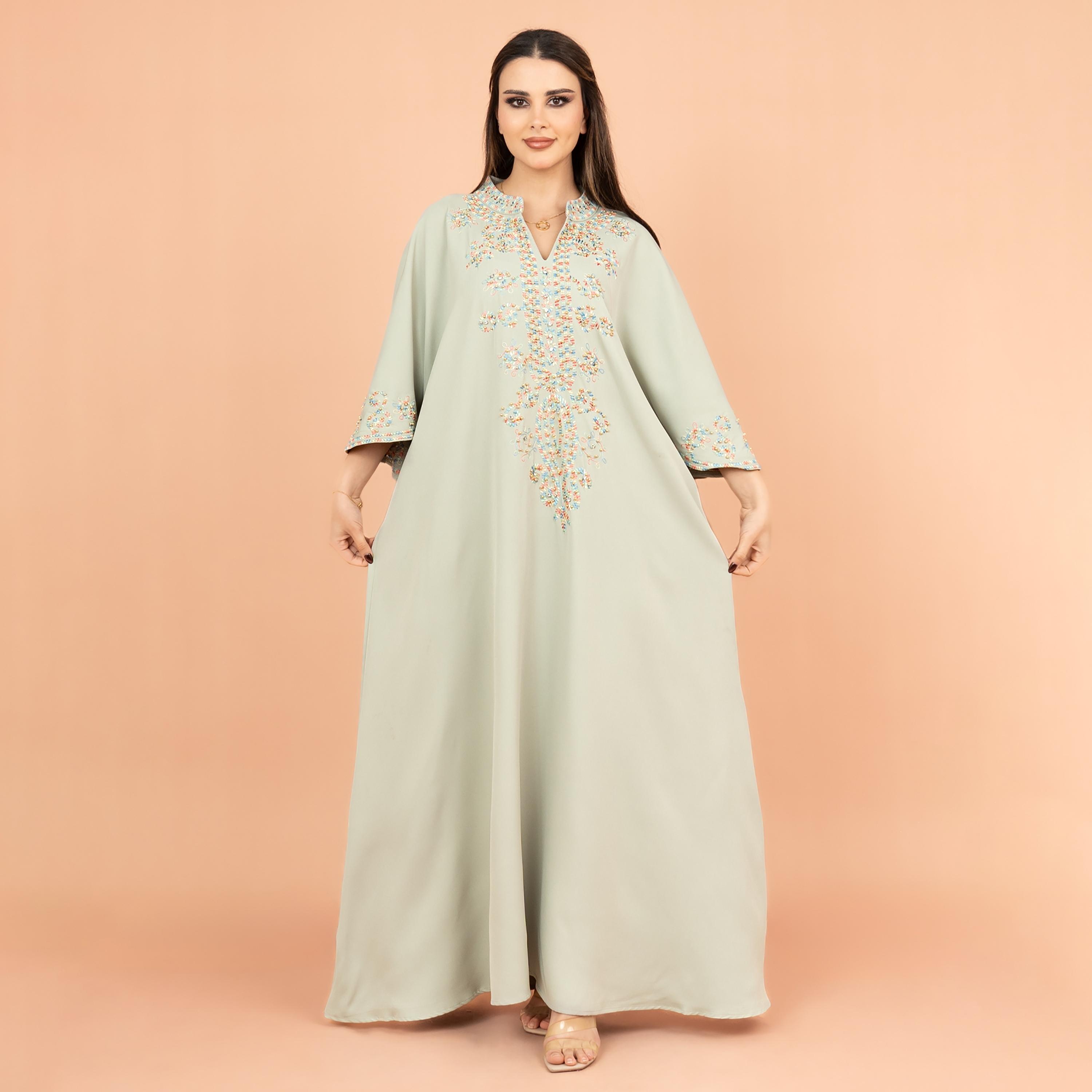 جلابية نسائية مطرزة بشكل معقد بأكمام واسعة من إككسا-women-arabicclothing-jalabiyas-image-1
