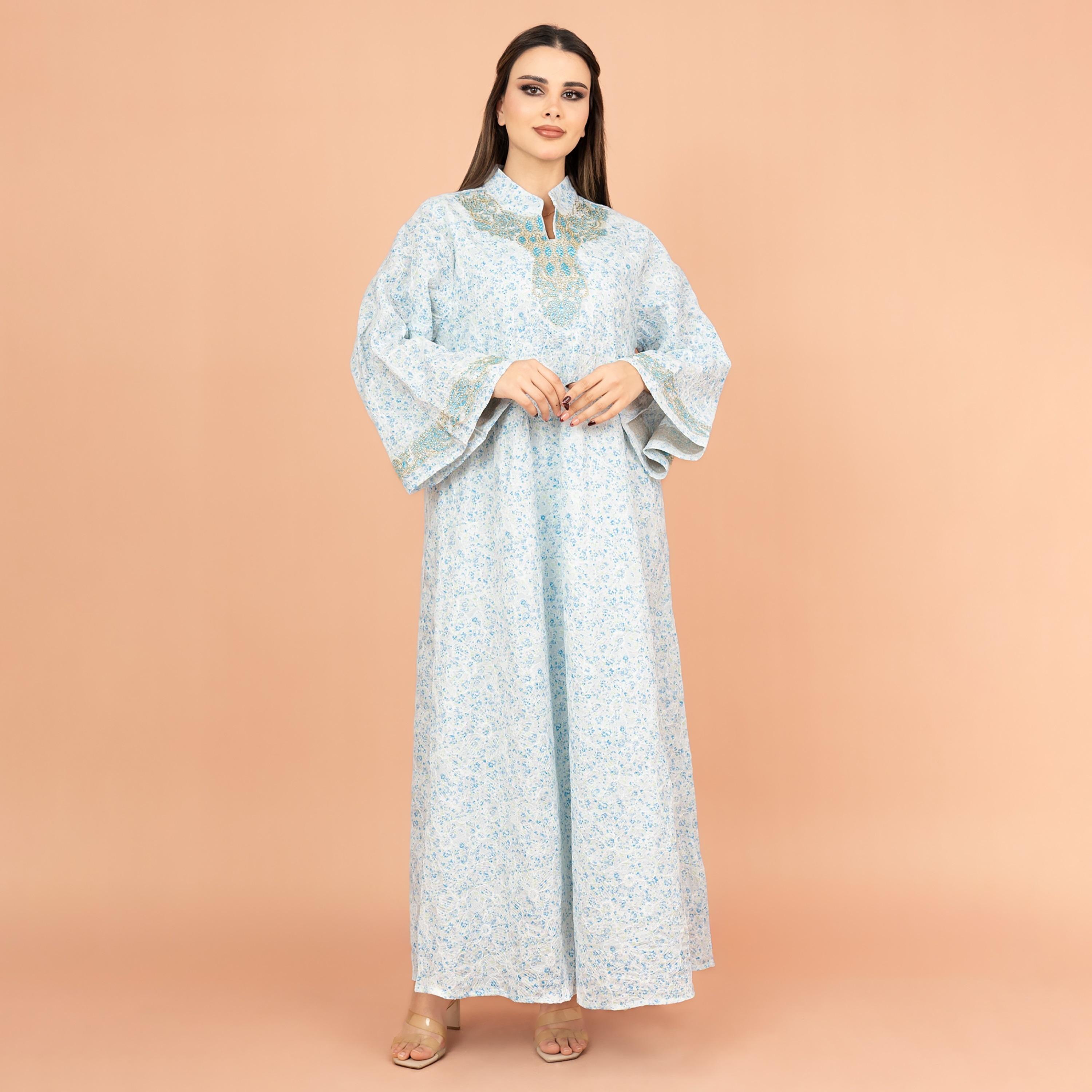 IKKXA Flared Sleeves All Over Print and Embroidered Women's Jalabiya-women-arabicclothing-jalabiyas-image-1