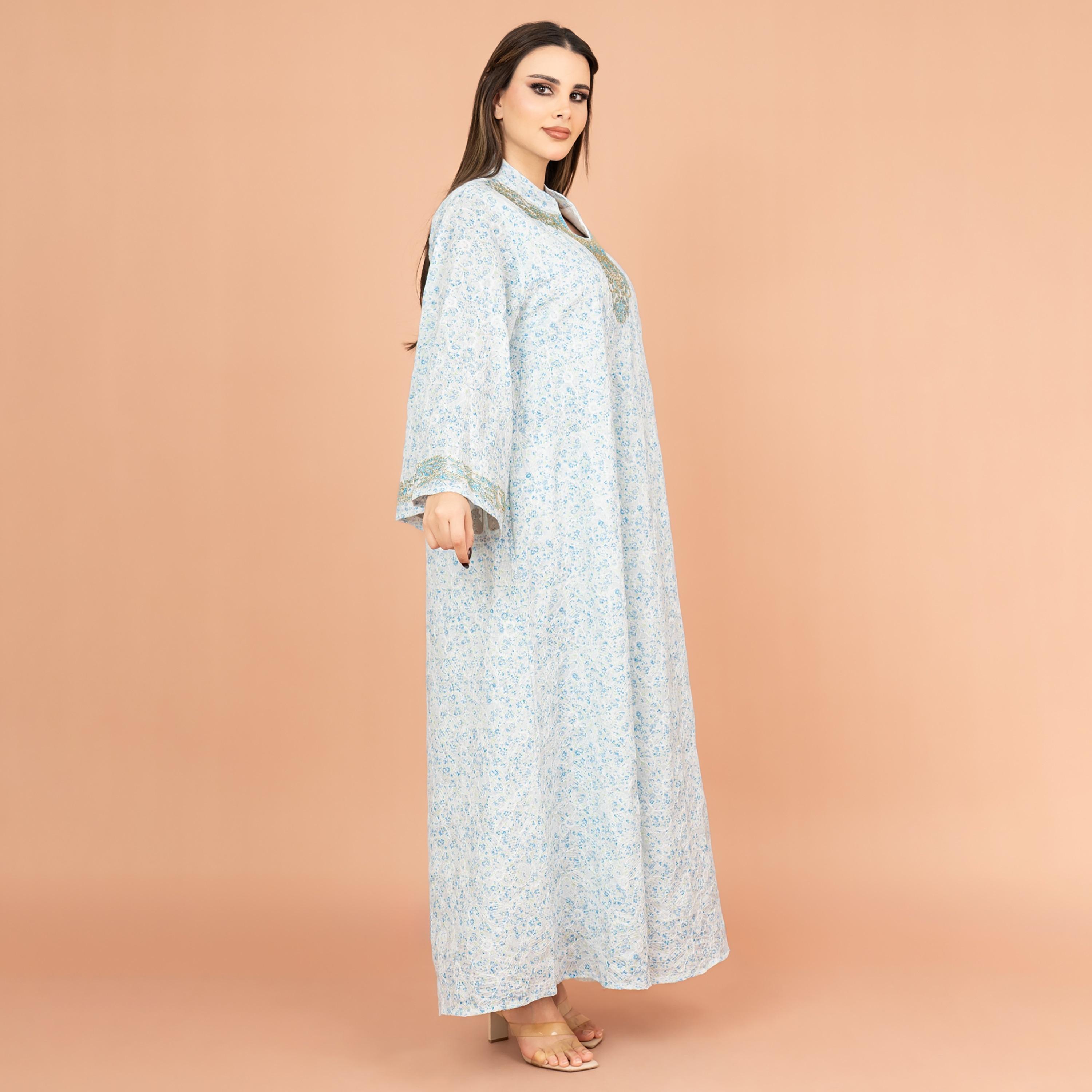 IKKXA Flared Sleeves All Over Print and Embroidered Women's Jalabiya-women-arabicclothing-jalabiyas-image-3