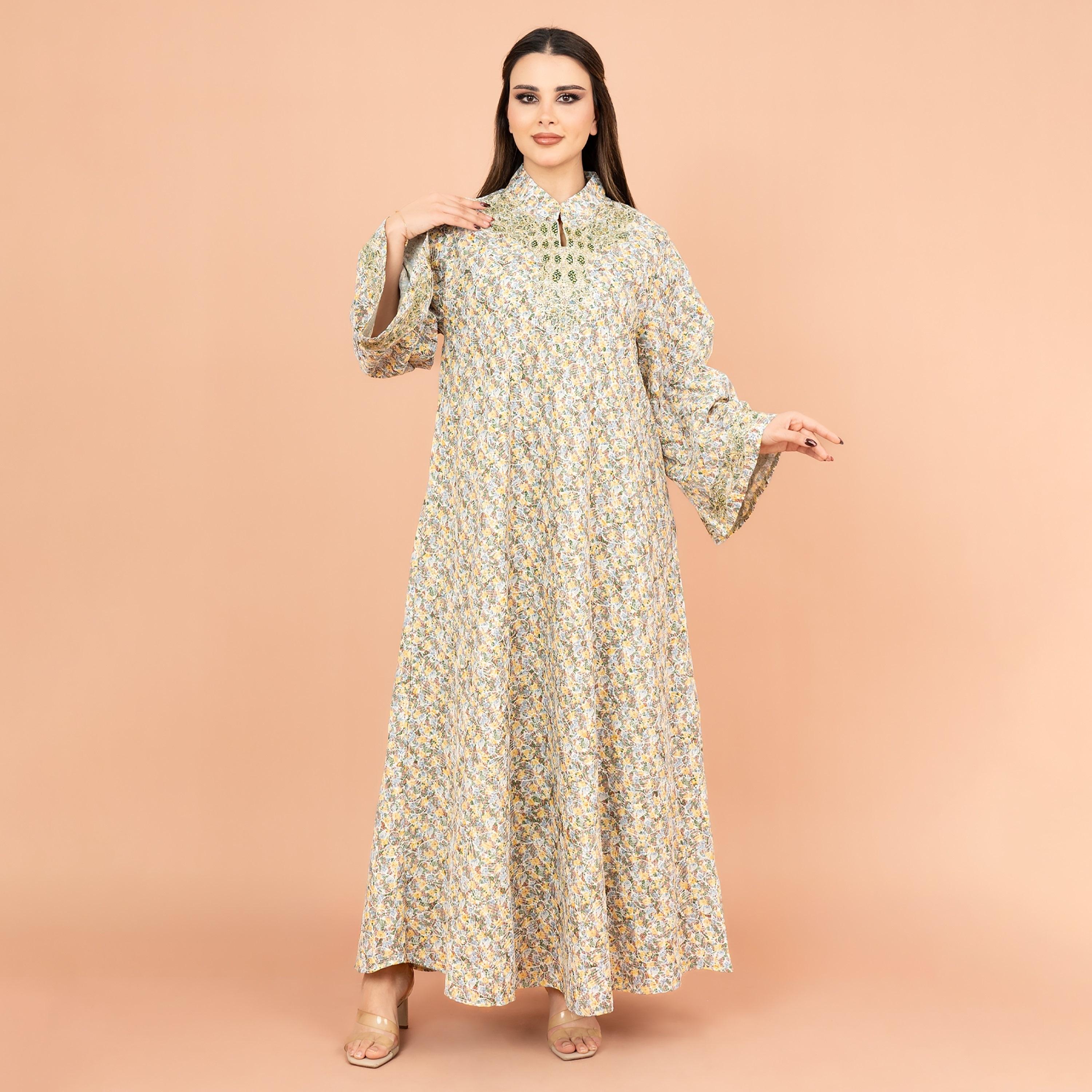 IKKXA Flared Sleeves All Over Print and Embroidered Women's Jalabiya-women-arabicclothing-jalabiyas-image-1