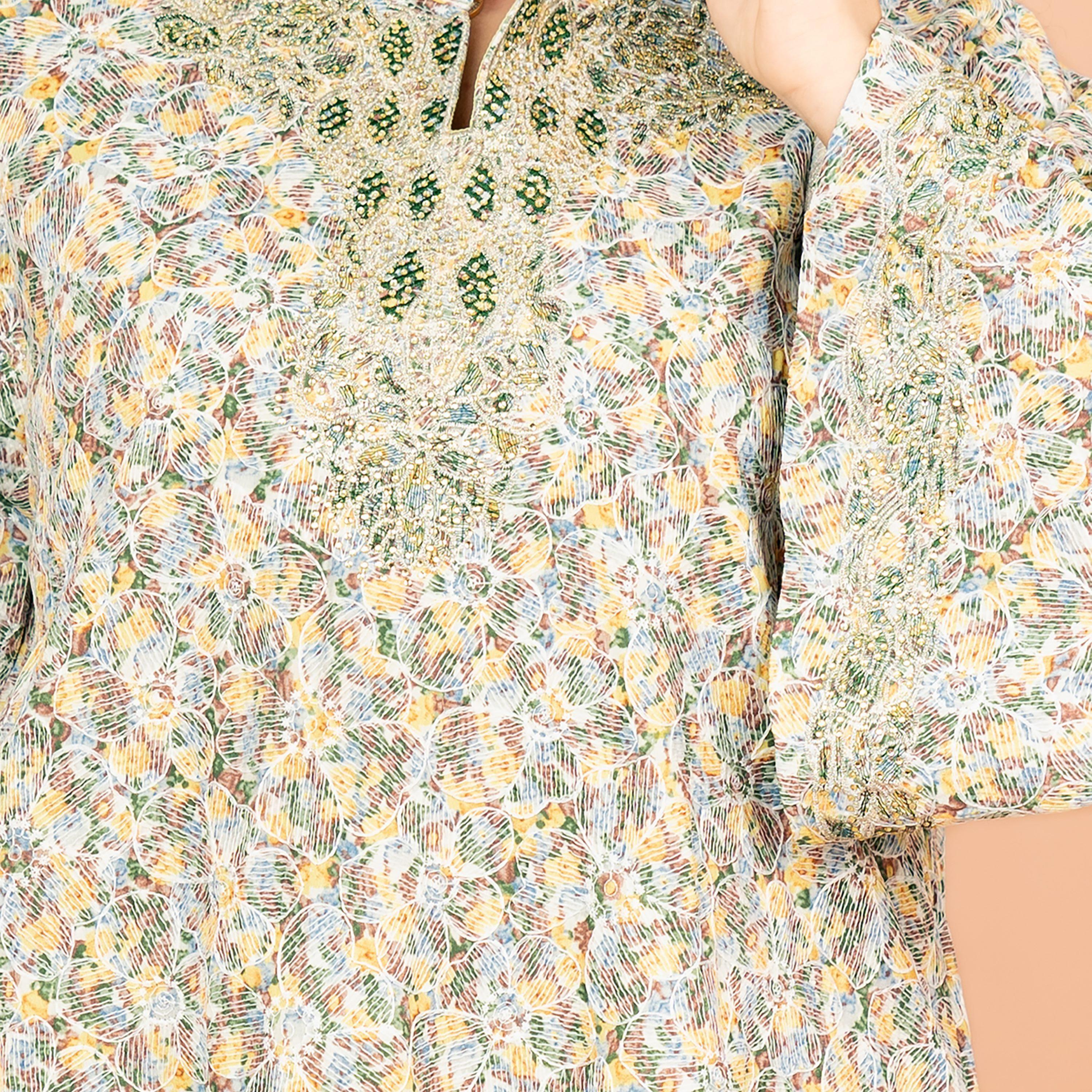 IKKXA Flared Sleeves All Over Print and Embroidered Women's Jalabiya-women-arabicclothing-jalabiyas-image-2