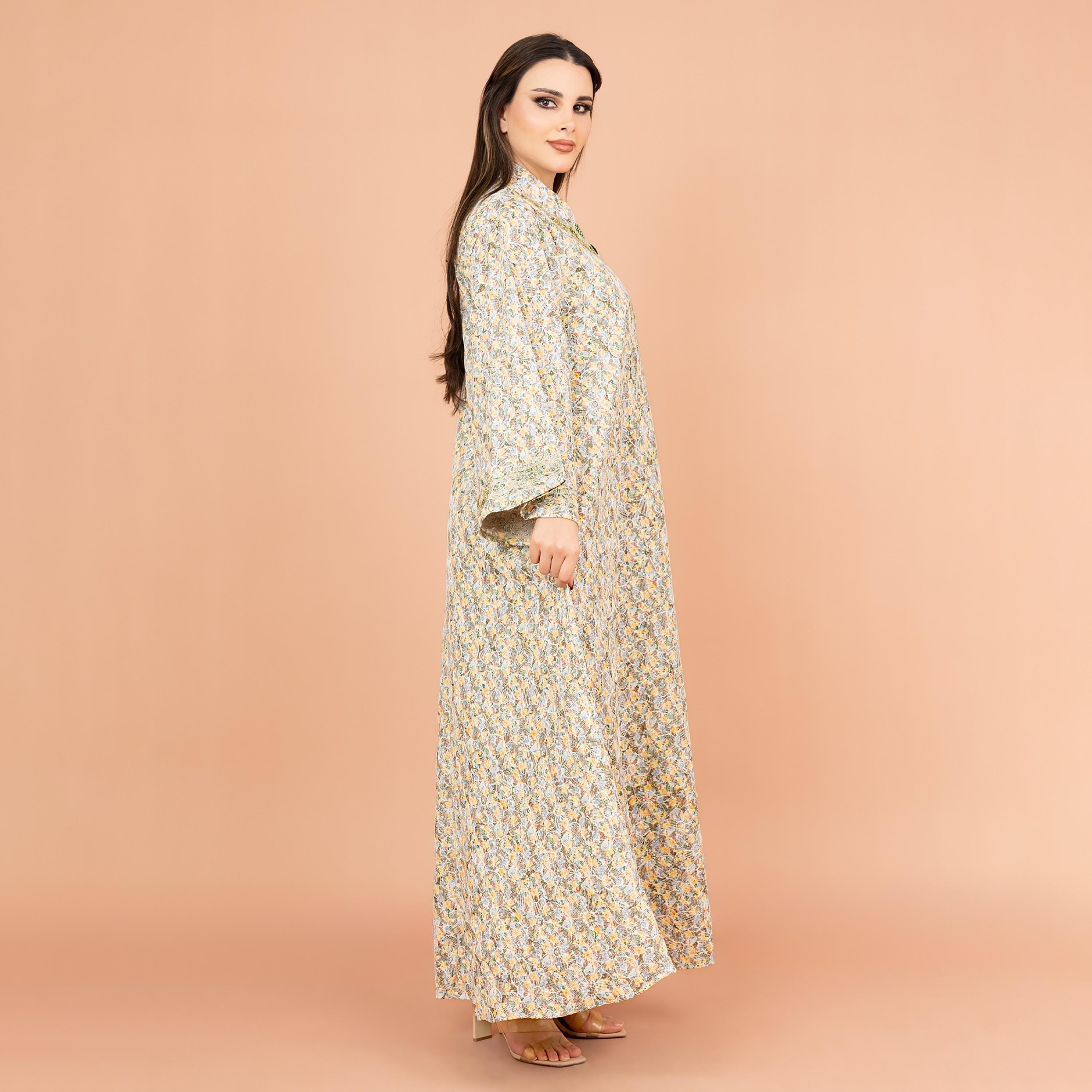 IKKXA Flared Sleeves All Over Print and Embroidered Women's Jalabiya-women-arabicclothing-jalabiyas-image-3